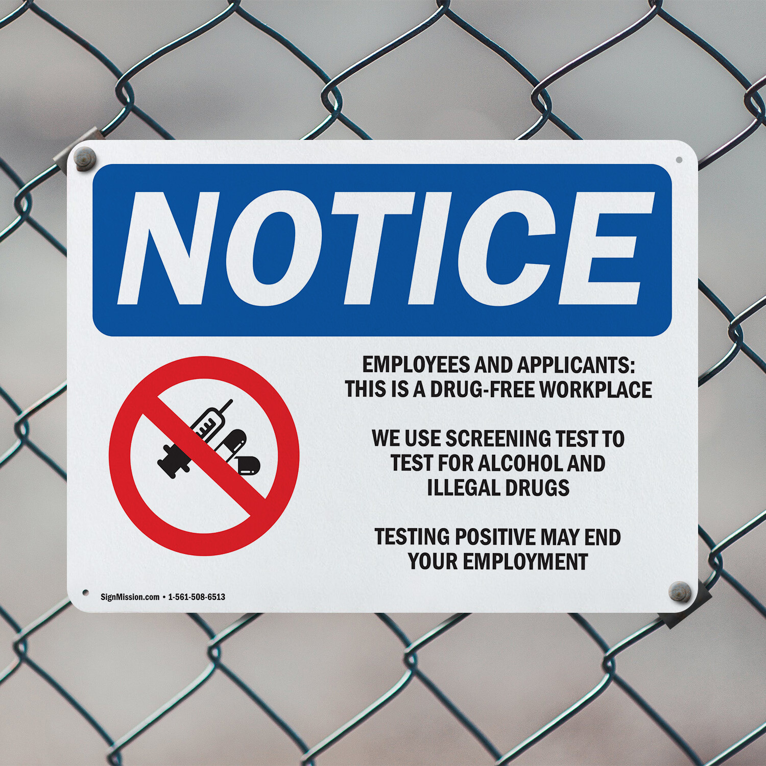 (2 Pack) Drug-Free Workplace OSHA Notice Sign Decal Metal Plastic