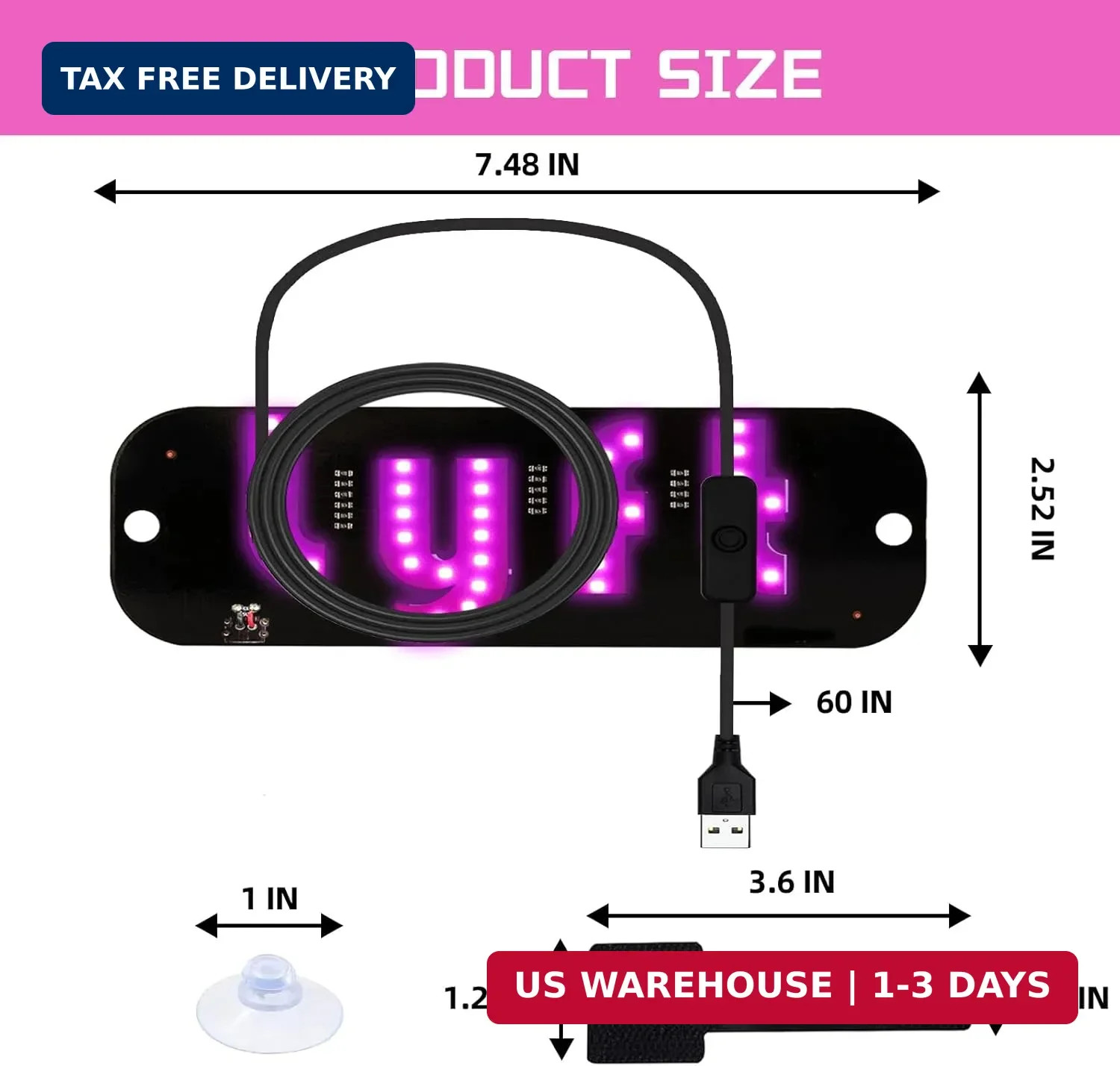 LED Light for Car, LED Sign for Car Windshield, Taxi Sign Decal with Suction Cup