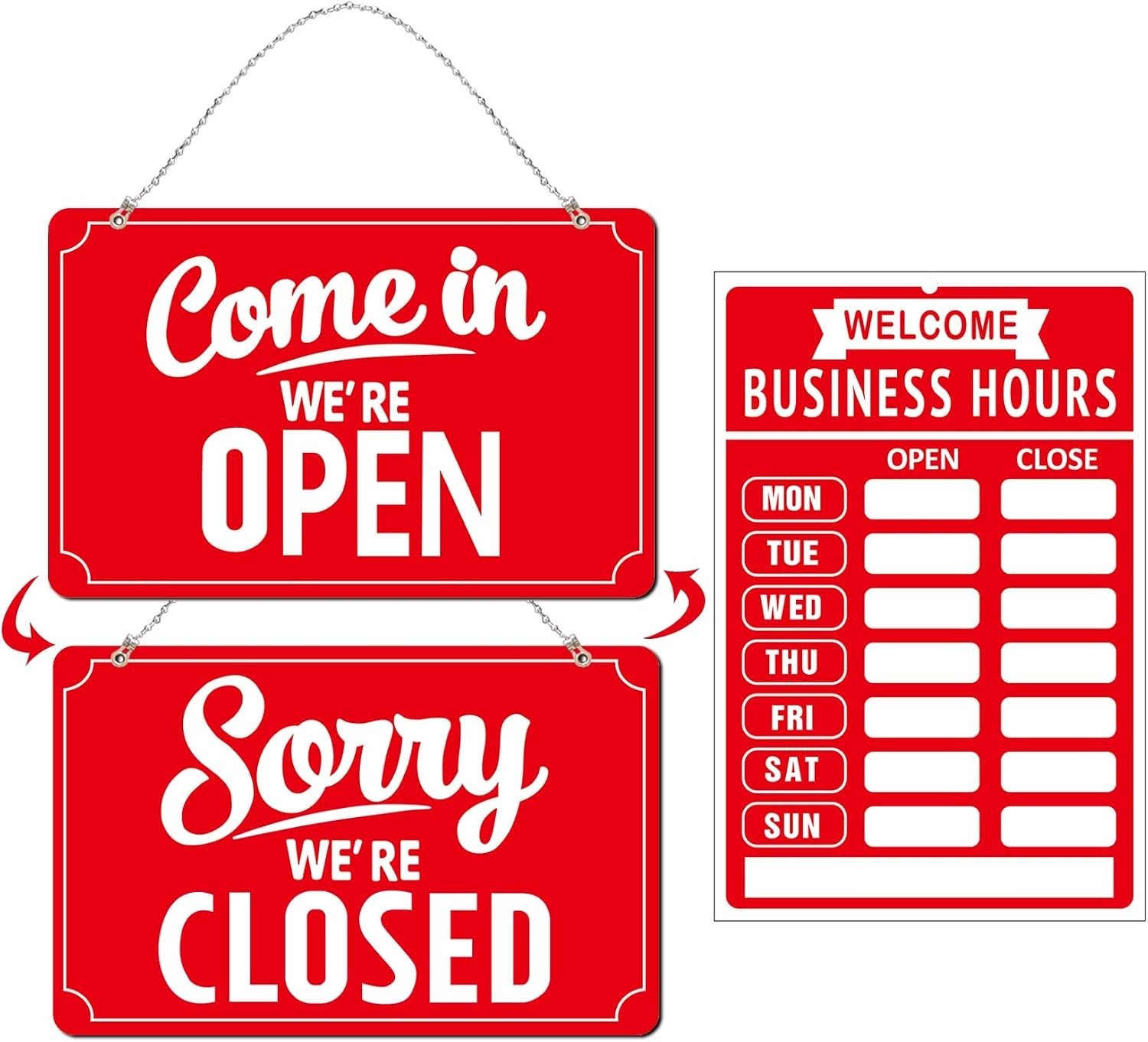 Durable Open/Closed Business Sign Set with Customizable Hours