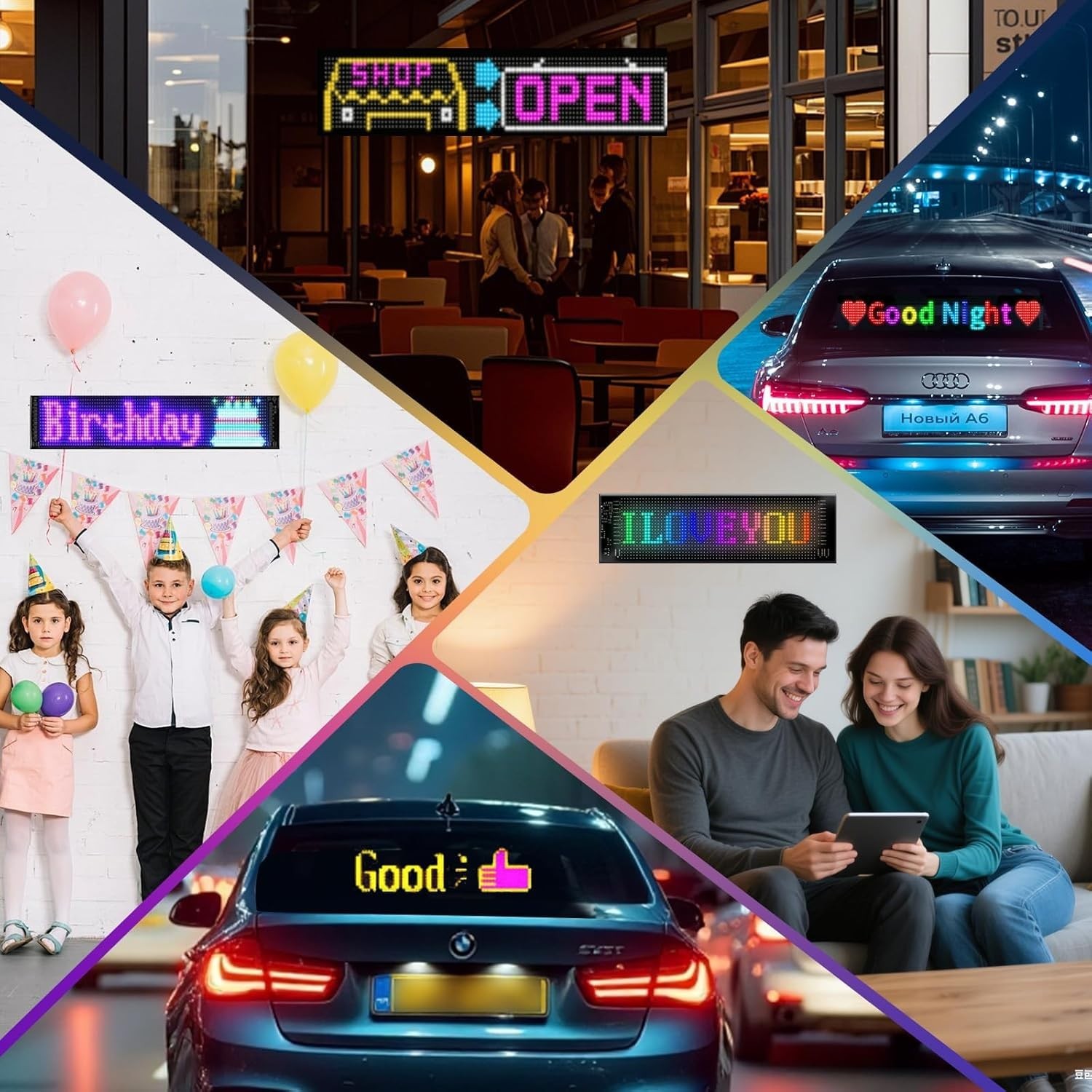 Stylish Programmable LED Sign with Bluetooth Control – Flexible RGB Panel 15″x4″