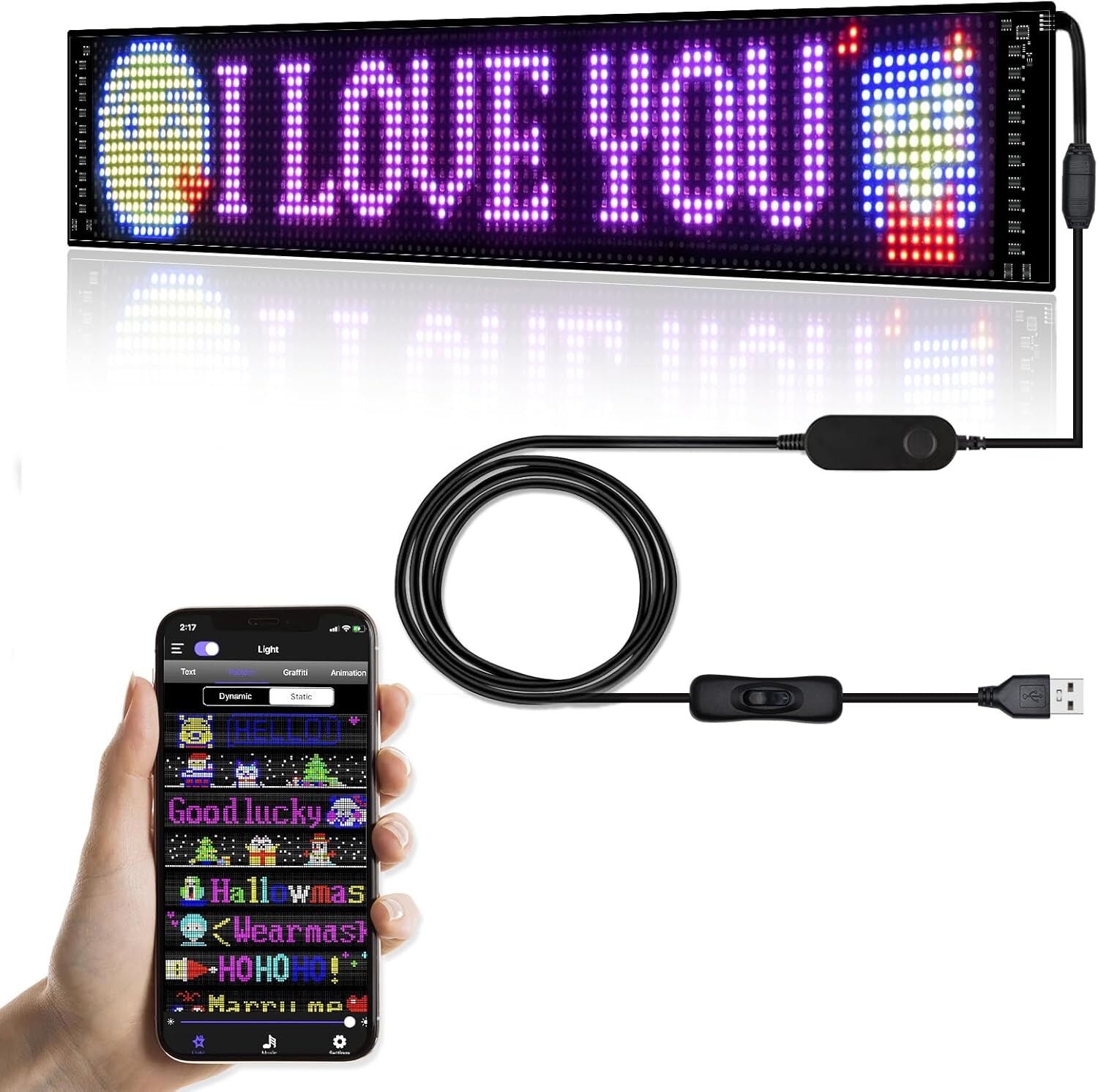 Programmable LED Sign Digital Display 23×5 Innovate Bluetooth APP