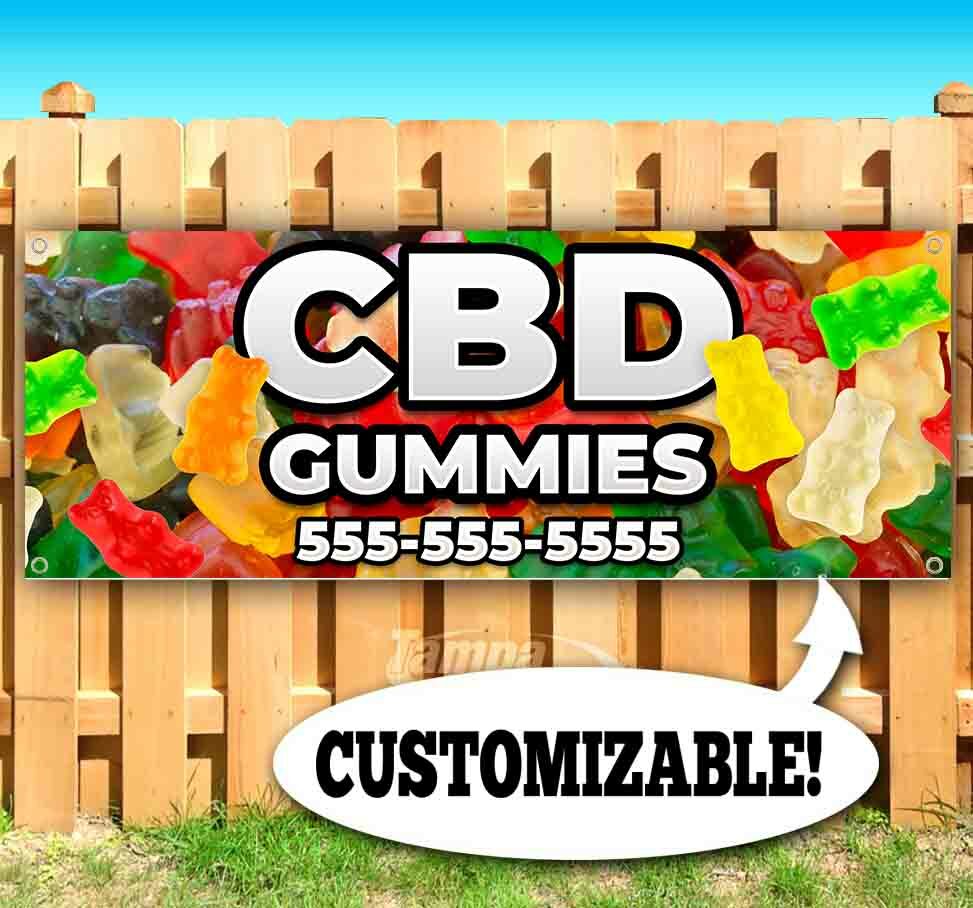 CBD GUMMIES CUSTOM PHONE # Advertising Vinyl Banner Flag Sign Many Sizes USA