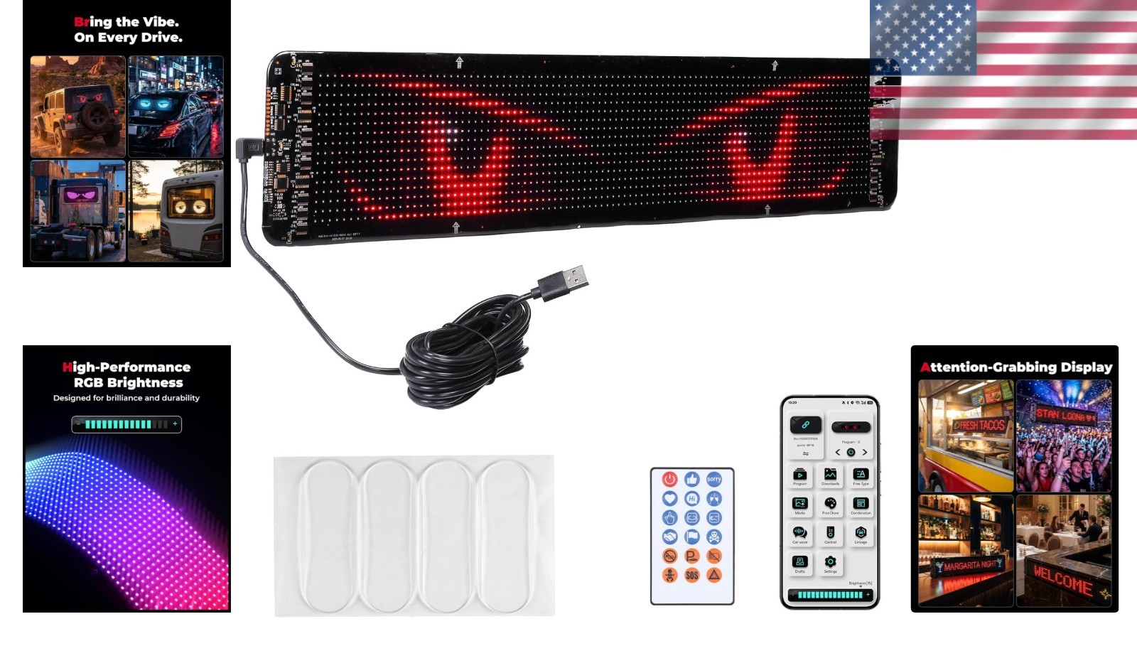 Portable Programmable LED Sign for Cars & Events – High Brightness & App Control