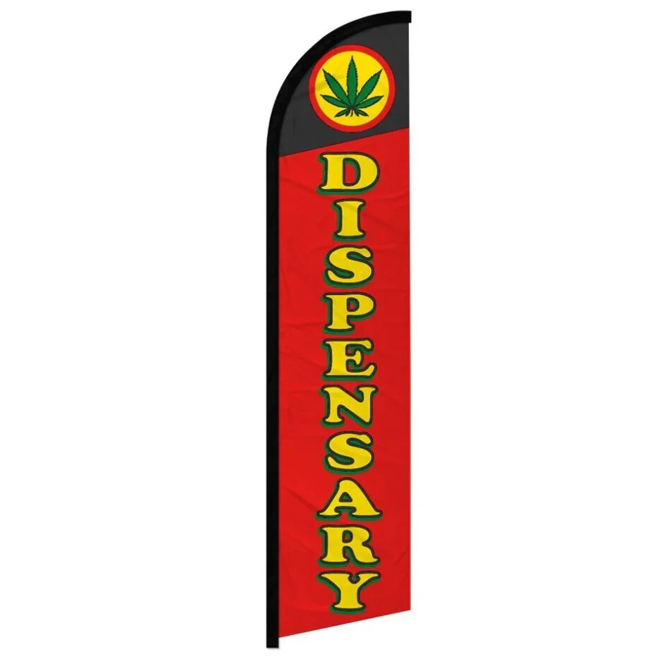 Dispensary RED Windless Full Sleeve Advertising C.B.D. MJ Dispensary Banner Flag