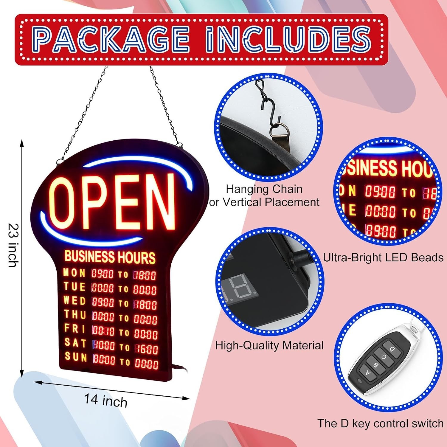 Kanayu LED Open Sign for Business with Programmable Store Hours 24×17 NEW