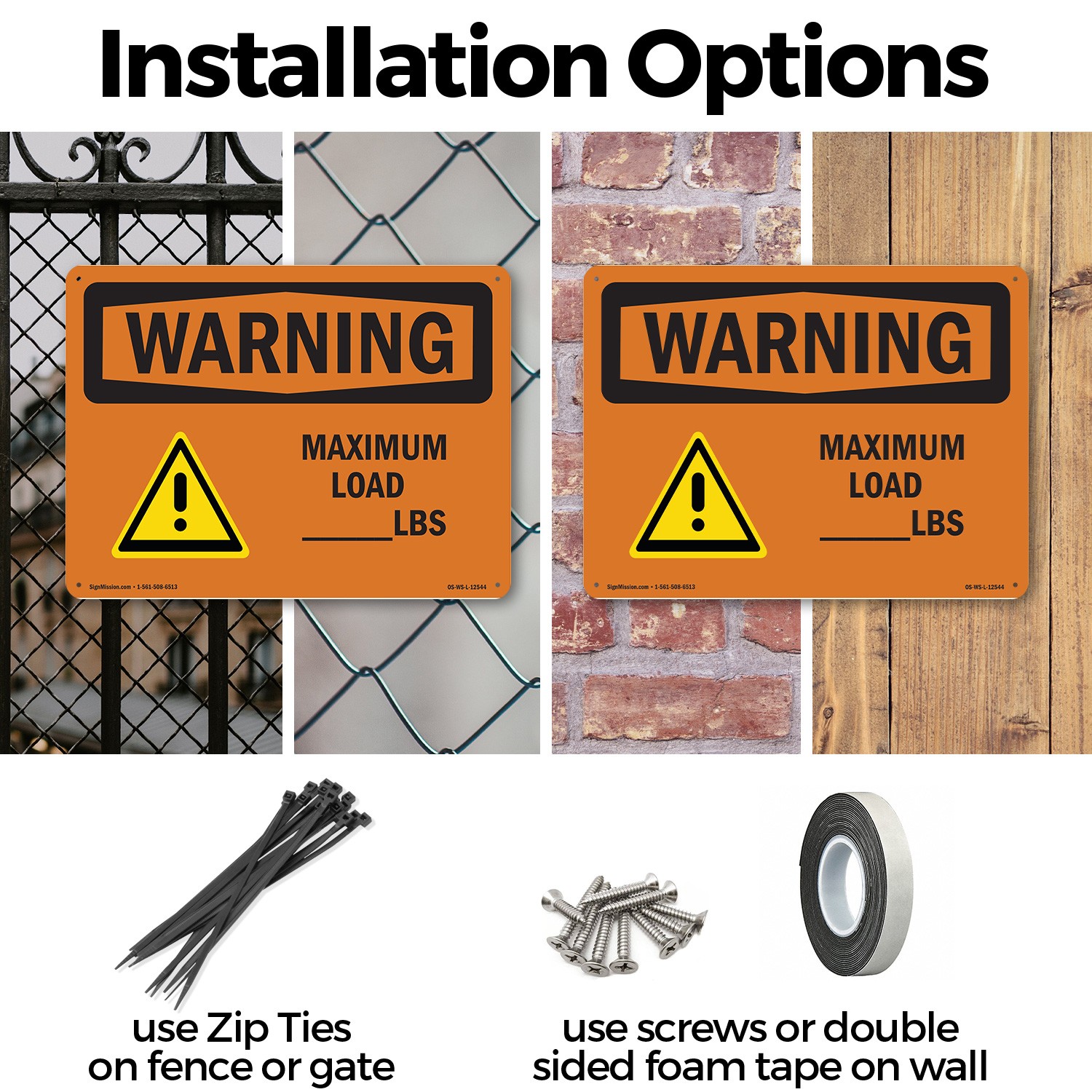 Custom Maximum Load OSHA WARNING Sign Metal, Plastic, Or Decal – 5 or 10 Pack