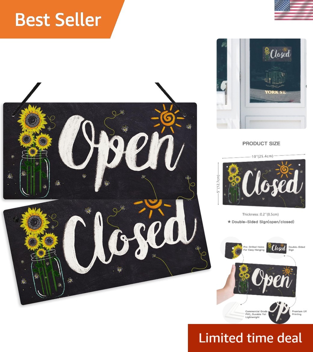 Weatherproof Open Closed Sign – 10×5 Inches PVC Hanging Sign for Cafes & Shops