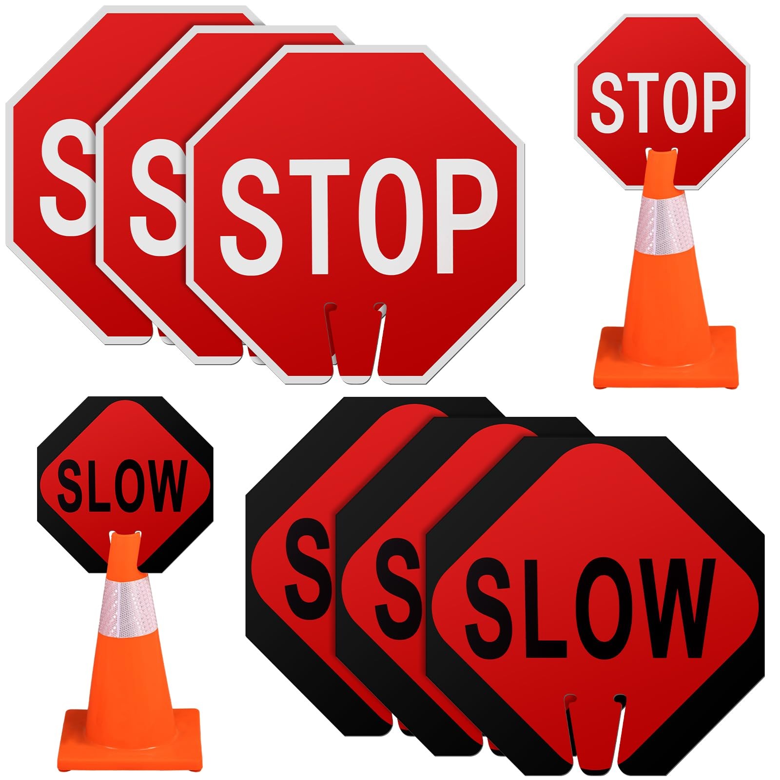 Geetery 6 Pcs Stop Slow Traffic Signs 12 x 12 Inch Double Sided Road Safety S…