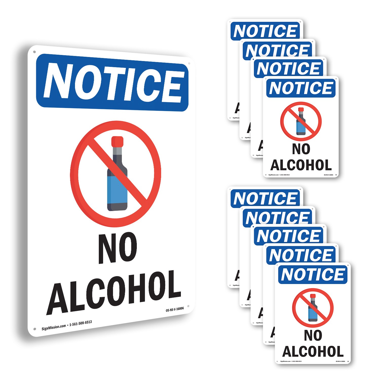 No Alcohol OSHA Notice Sign Metal, Plastic, Or Decal – 5 or 10 Pack