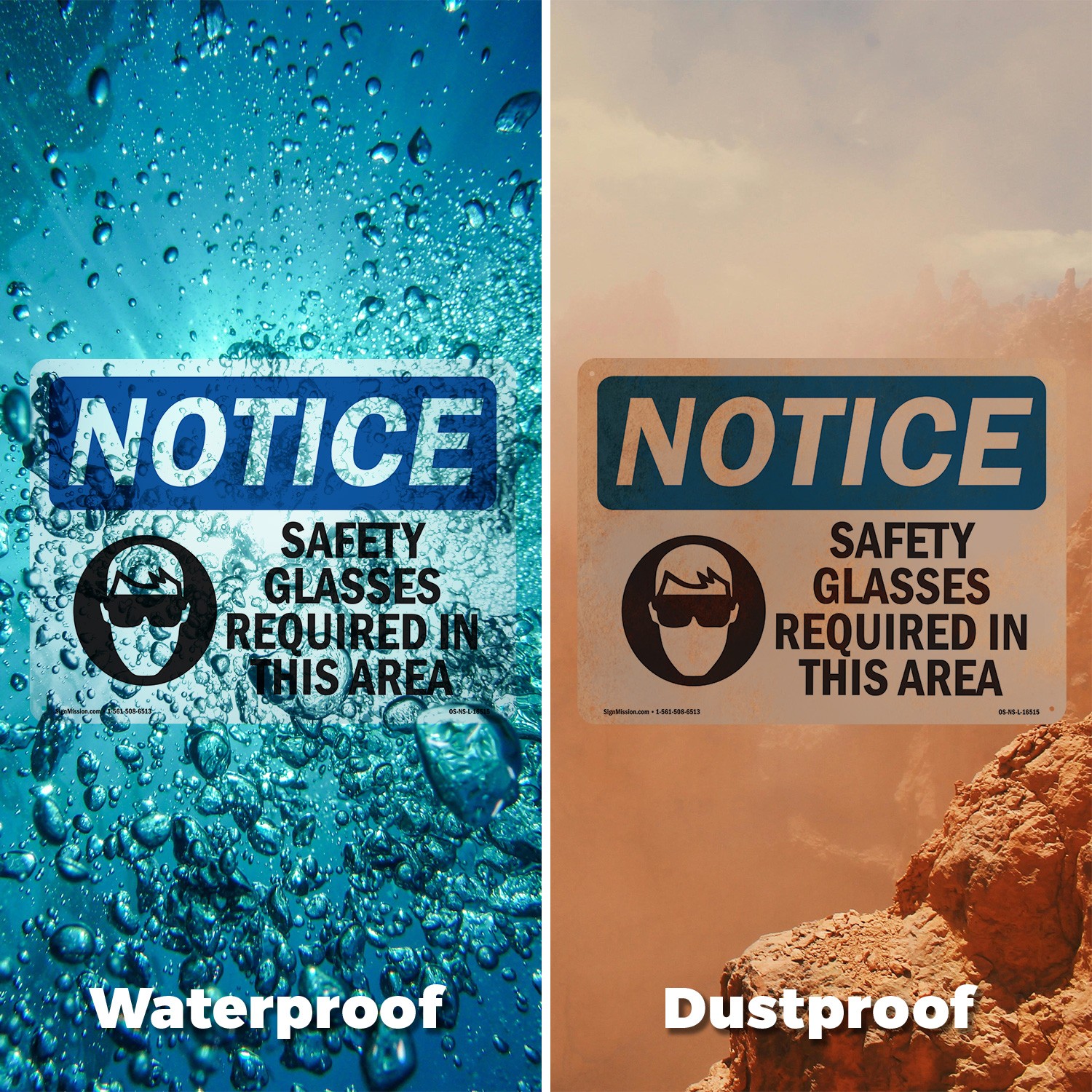 Safety Glasses Required In This Area OSHA Notice Sign Or Decal – 5 or 10 Pack