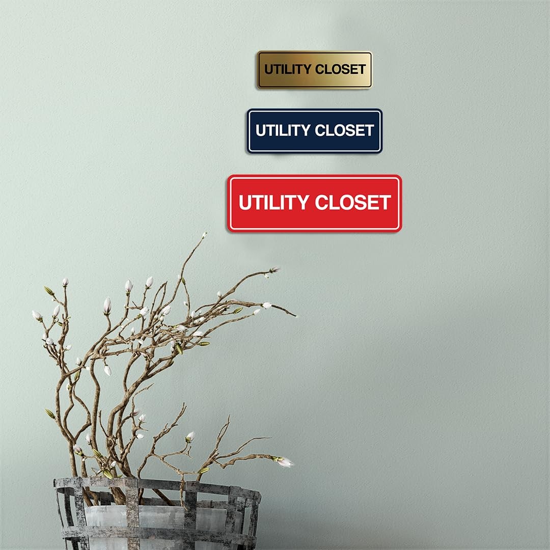 Standard Utility Closet Wall Door Sign Easy Installation Black Large