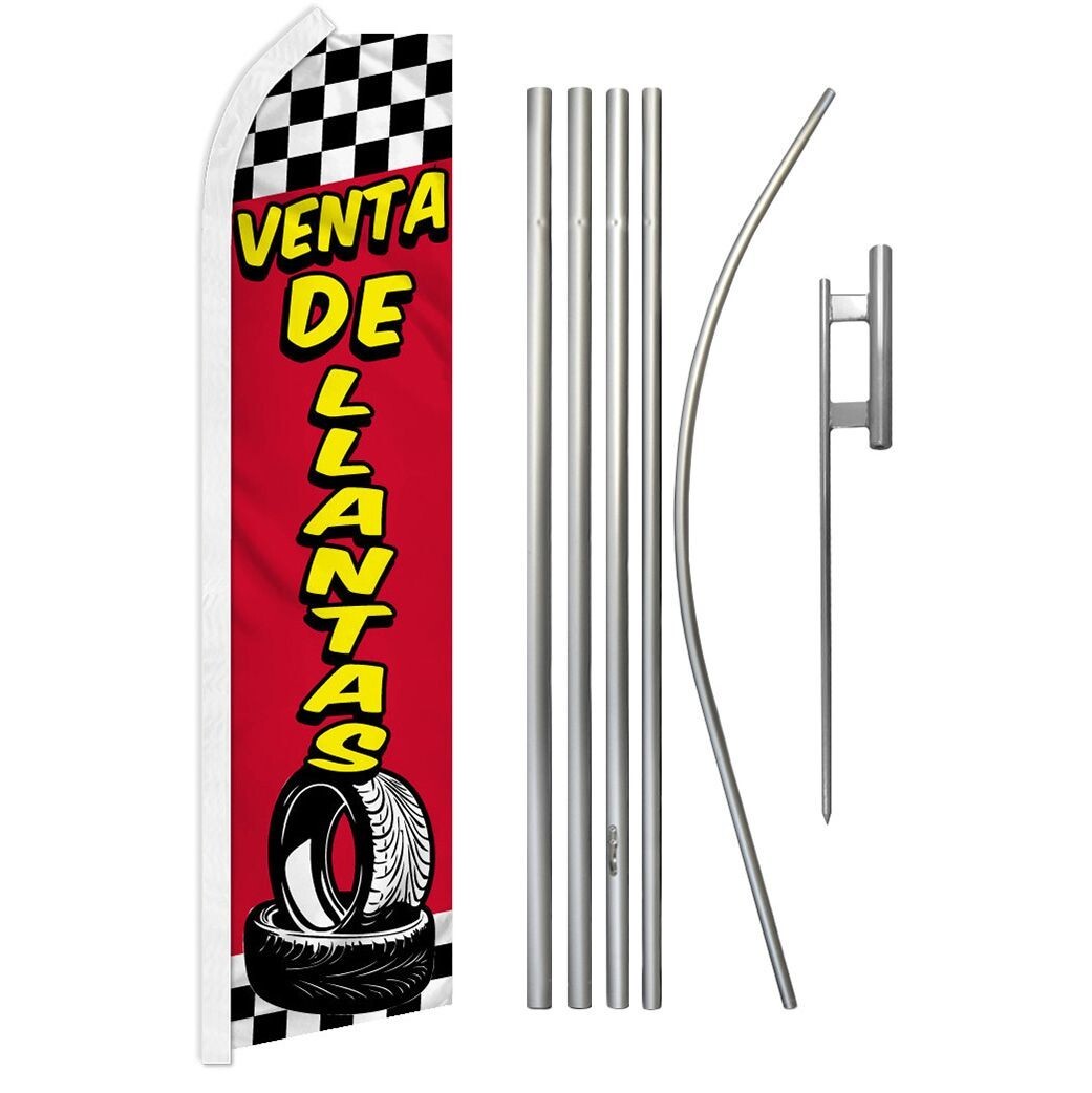 Venta De Llantas (Tires Sale) Swooper Advertising Flag & Pole Kit