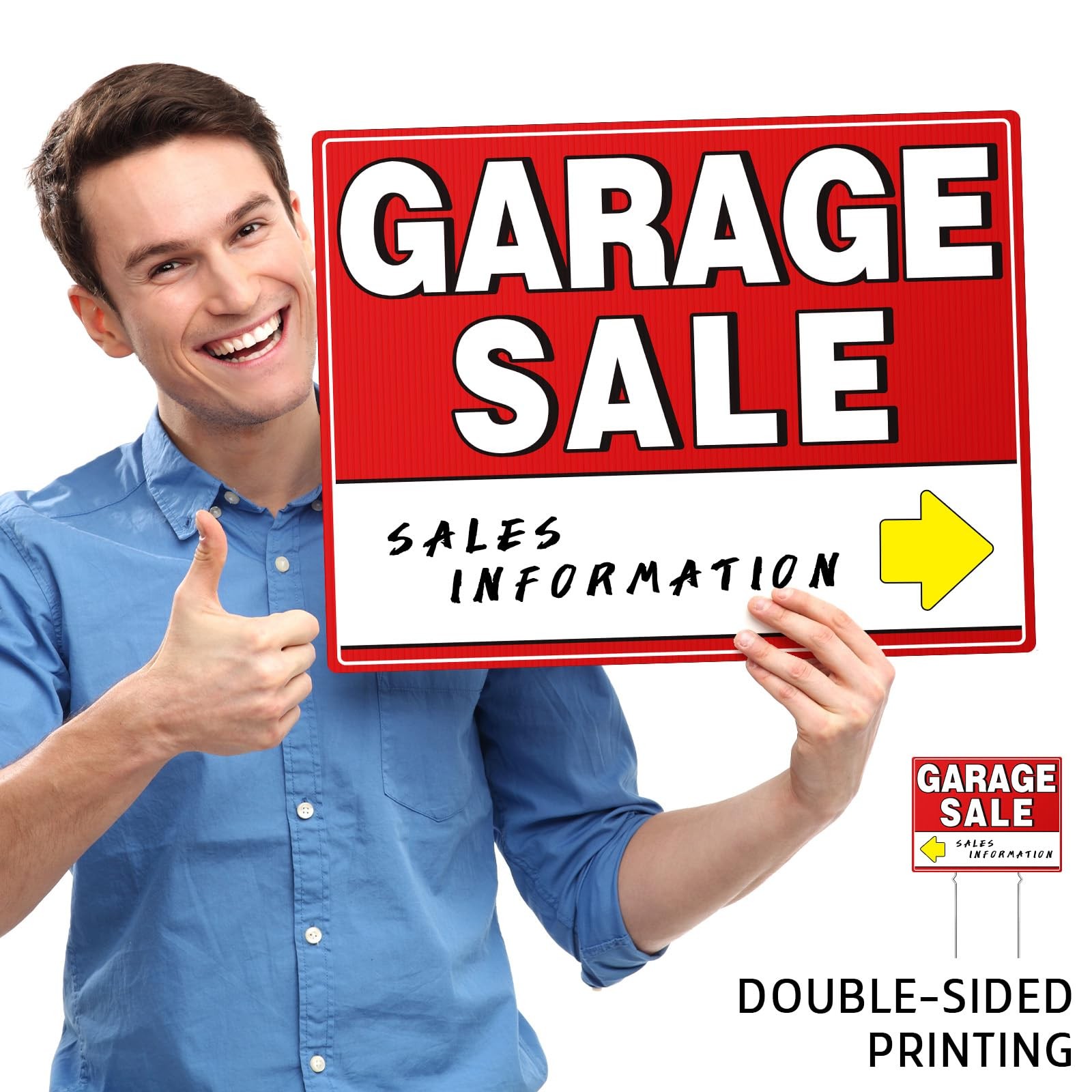 7 Pcs Garage Sale Sign With Metal Stakes, 17″ x 13″, Double-Sided With 20 Dir…