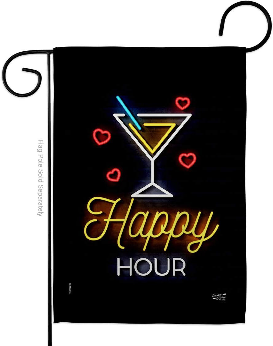 Neon Happy Hour Garden Flag – Beverages Party Drinks Celebrate Fun Summer Beach