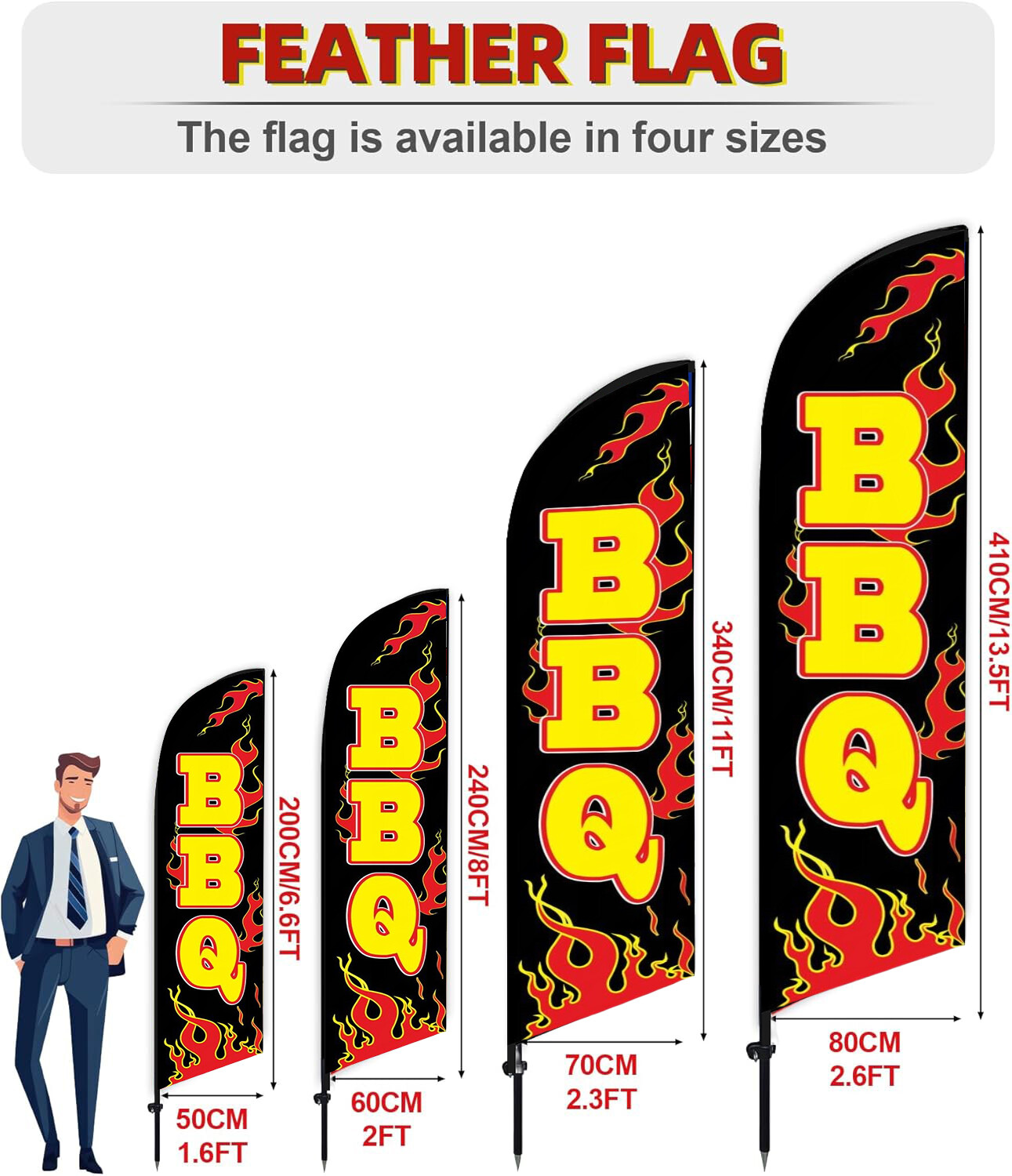 BBQ Feather Flag Banner Advertising Swooper Flag Outdoor Business Promotion Sign