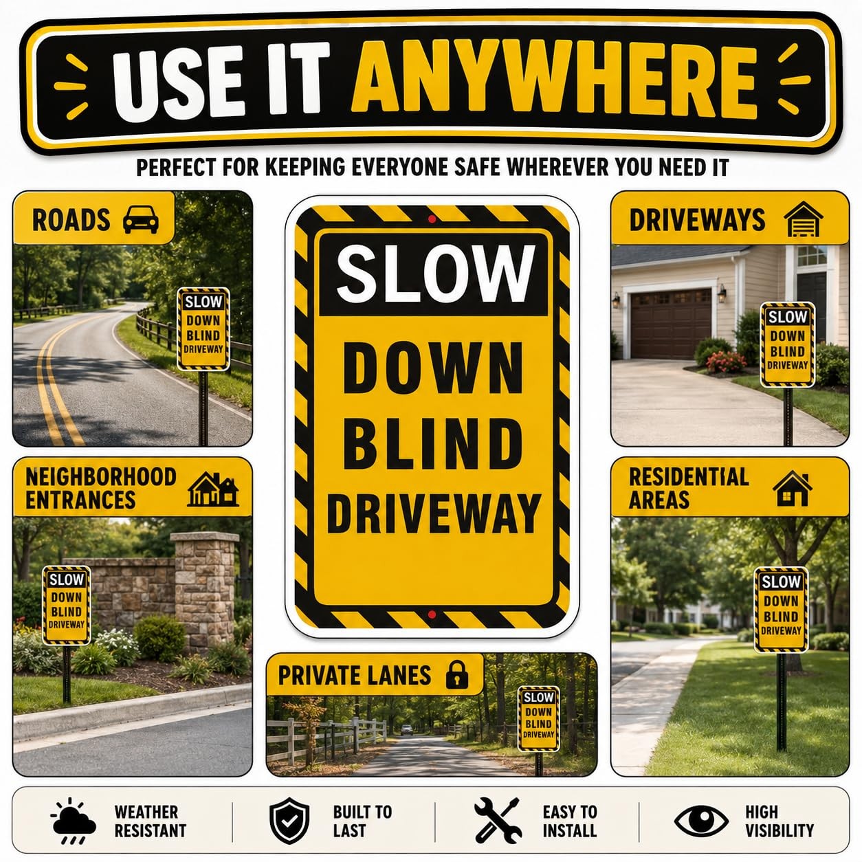 2 Pack Slow Sign 18×12 inch (Slow Blind Driveway)