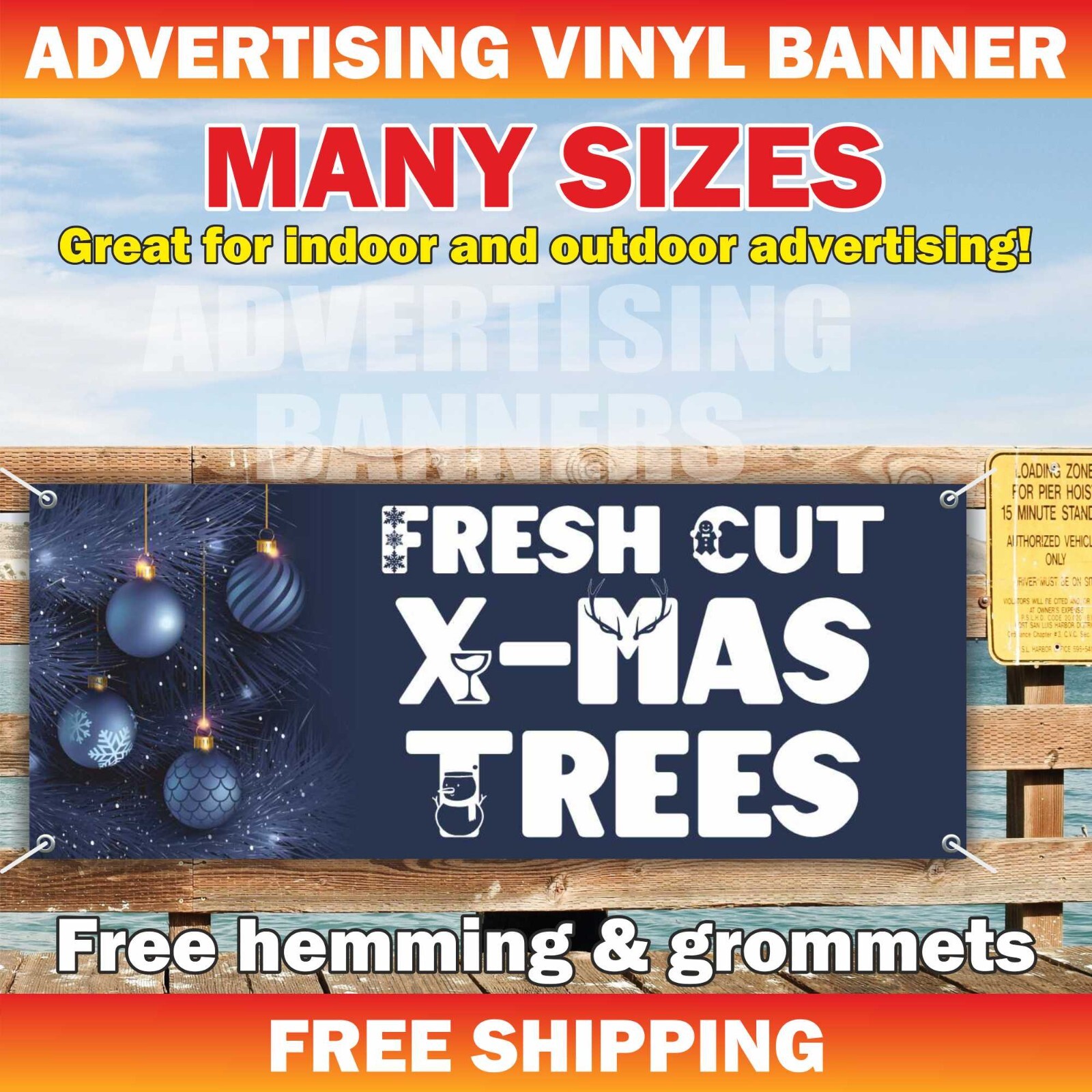 Fresh Cut X-Mas Trees Advertising Banner Vinyl Mesh Sign Merry Christmas Holiday