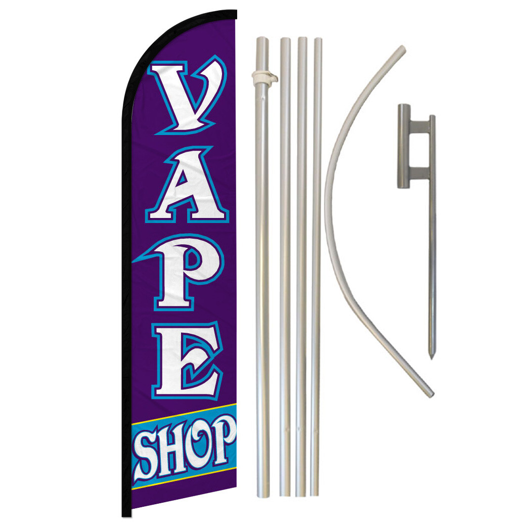 Vape Shop Full Curve Windless Swooper Flag Pole Set Smoke Shop PUR