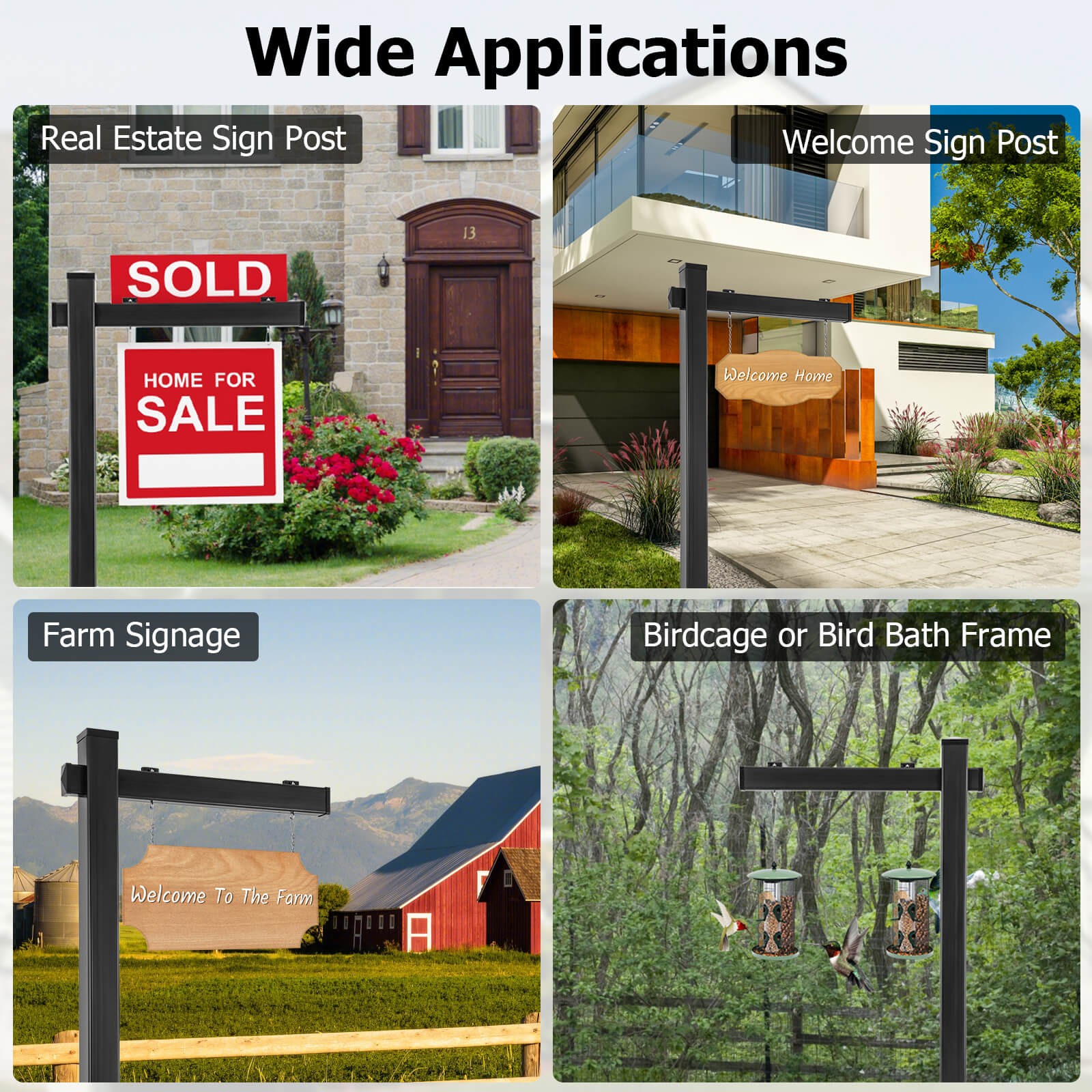 4PCS 6FT Realtor Yard Sign Post w/ Steel Stake for Garage Sale Rent Open House