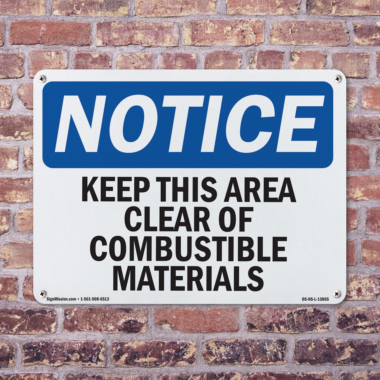 Keep This Area Clear Of Combustible Materials OSHA Notice Sign, Decal 5/10 Pack