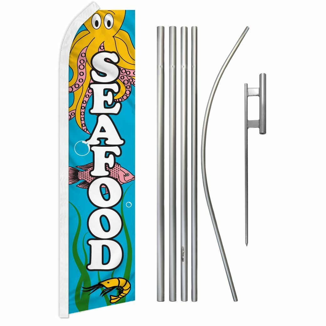SEAFOOD Advertising Super Flag & Pole Kit food fish mariscos lobster crab shrimp