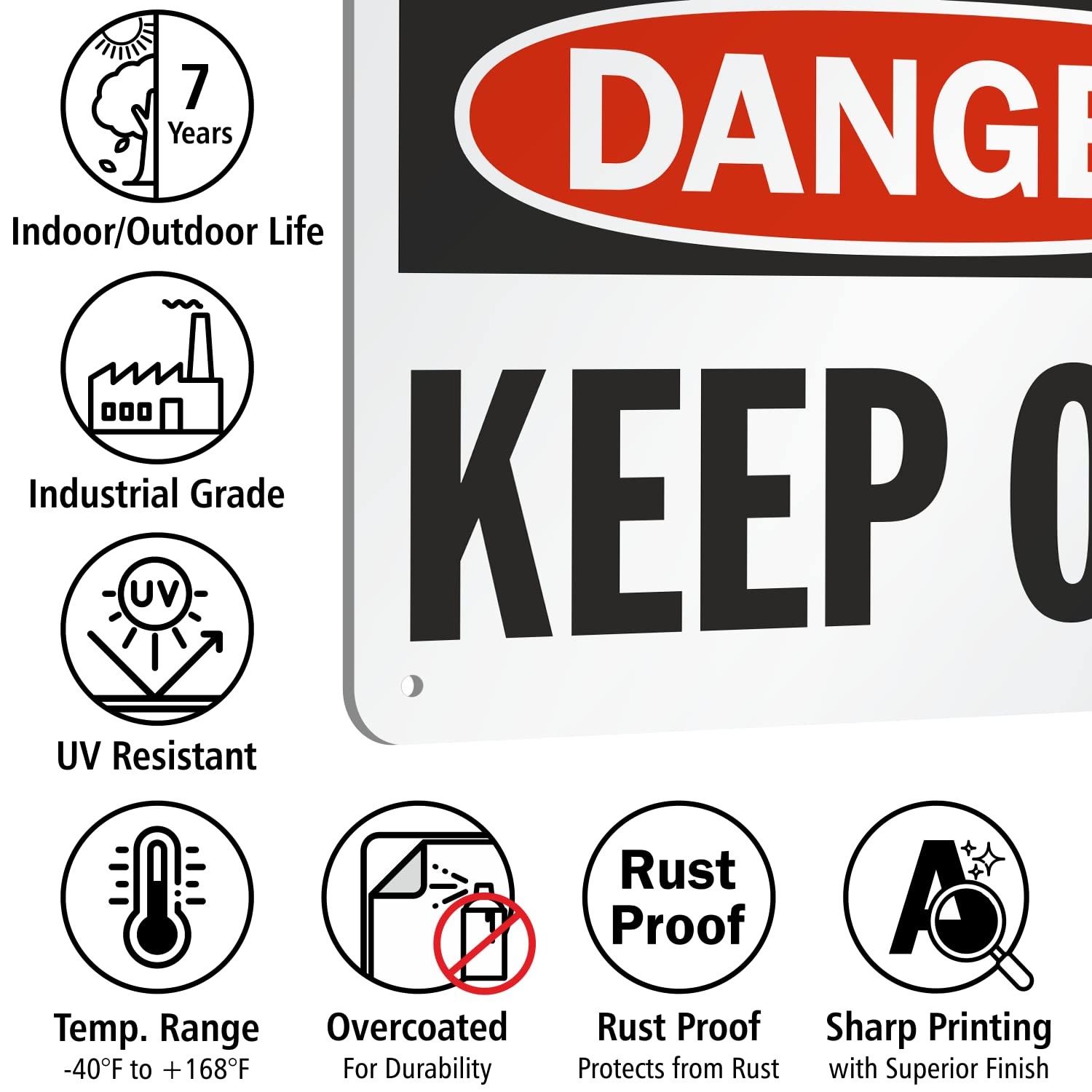 Danger Keep Out Sign, 7 x 10 Inch, Aluminum, Red, Black, White, Safety, Warning