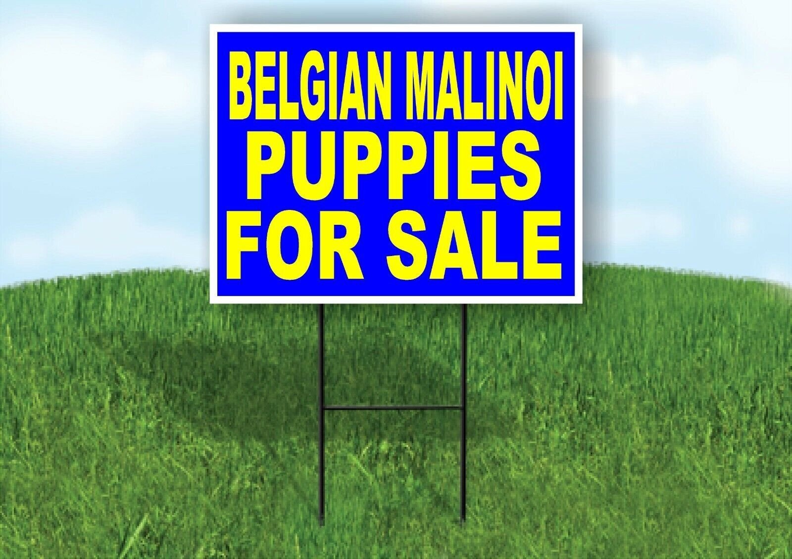 Belgian Malinoi PUPPIES FOR SALE YELLOW BLUE Yard Sign Road with Stand LAWN SIGN