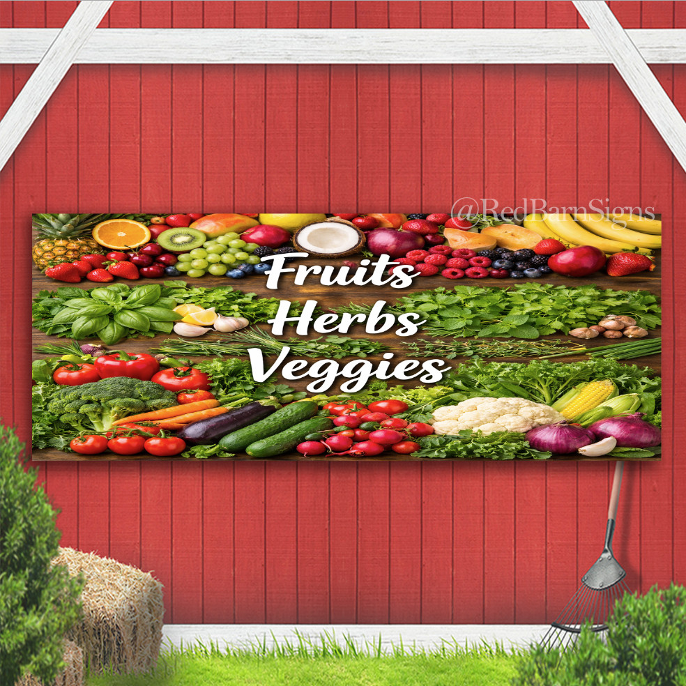 Indoor Fruits Herbs Veggies Indoor Outdoor Banner Sign with grommets