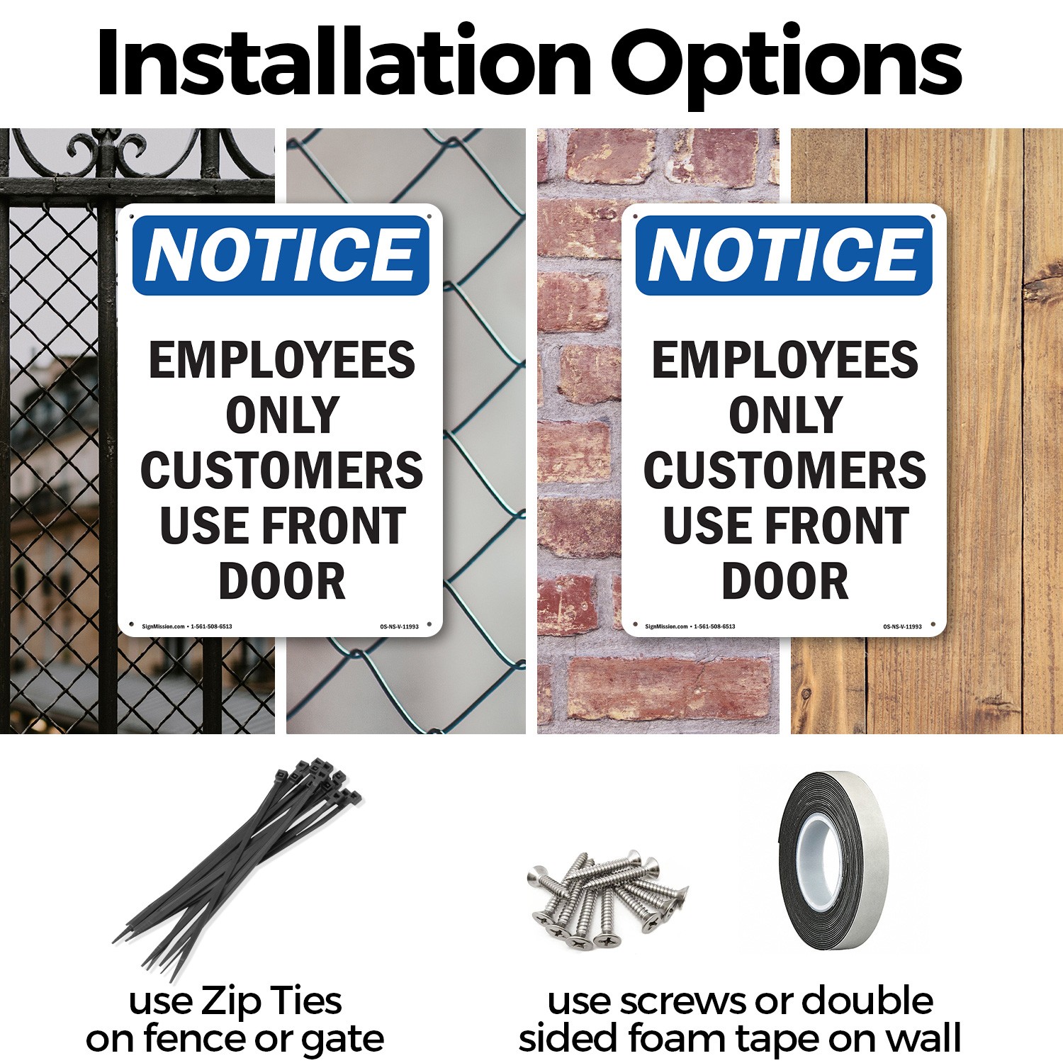 Employees Only Customers Use Front Door OSHA Notice Sign Or Decal – 5 or 10 Pack