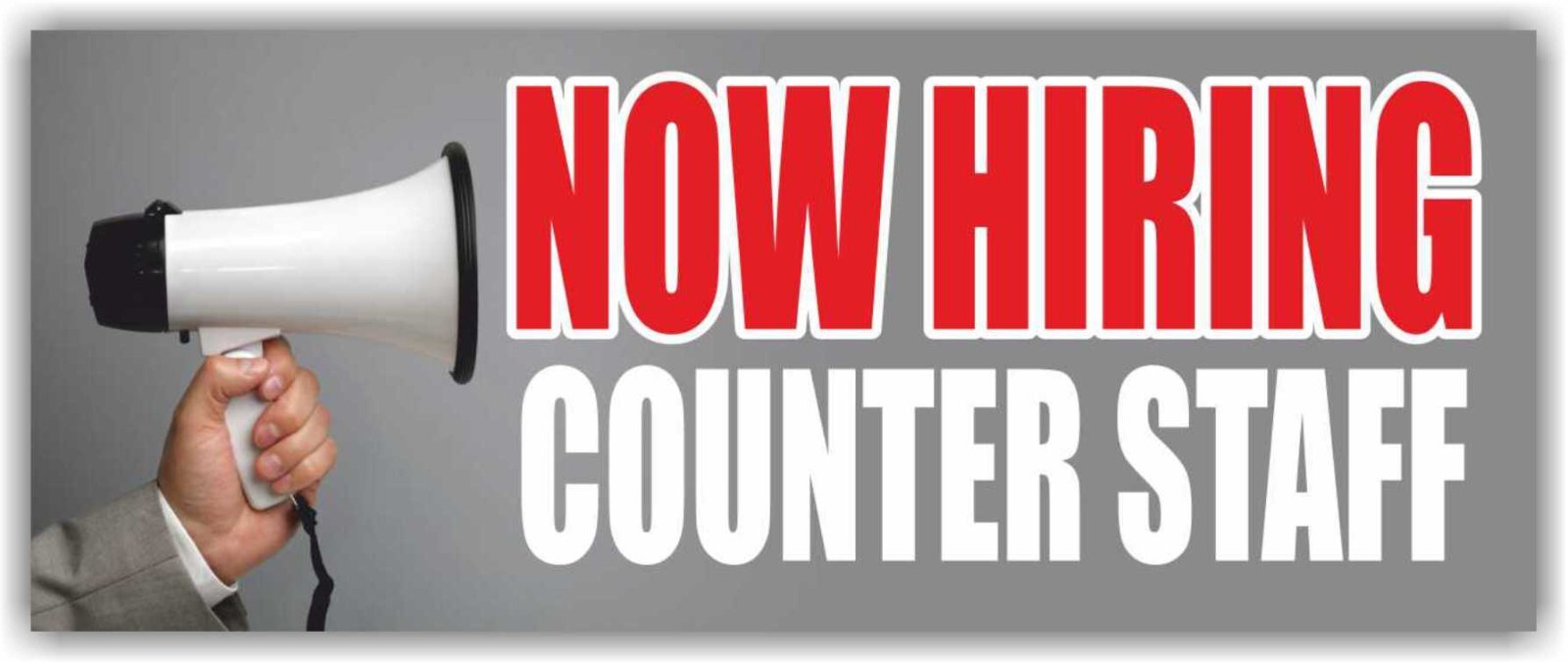 NOW HIRING COUNTER STAFF Advertising Banner Vinyl Mesh Sign job help wanted