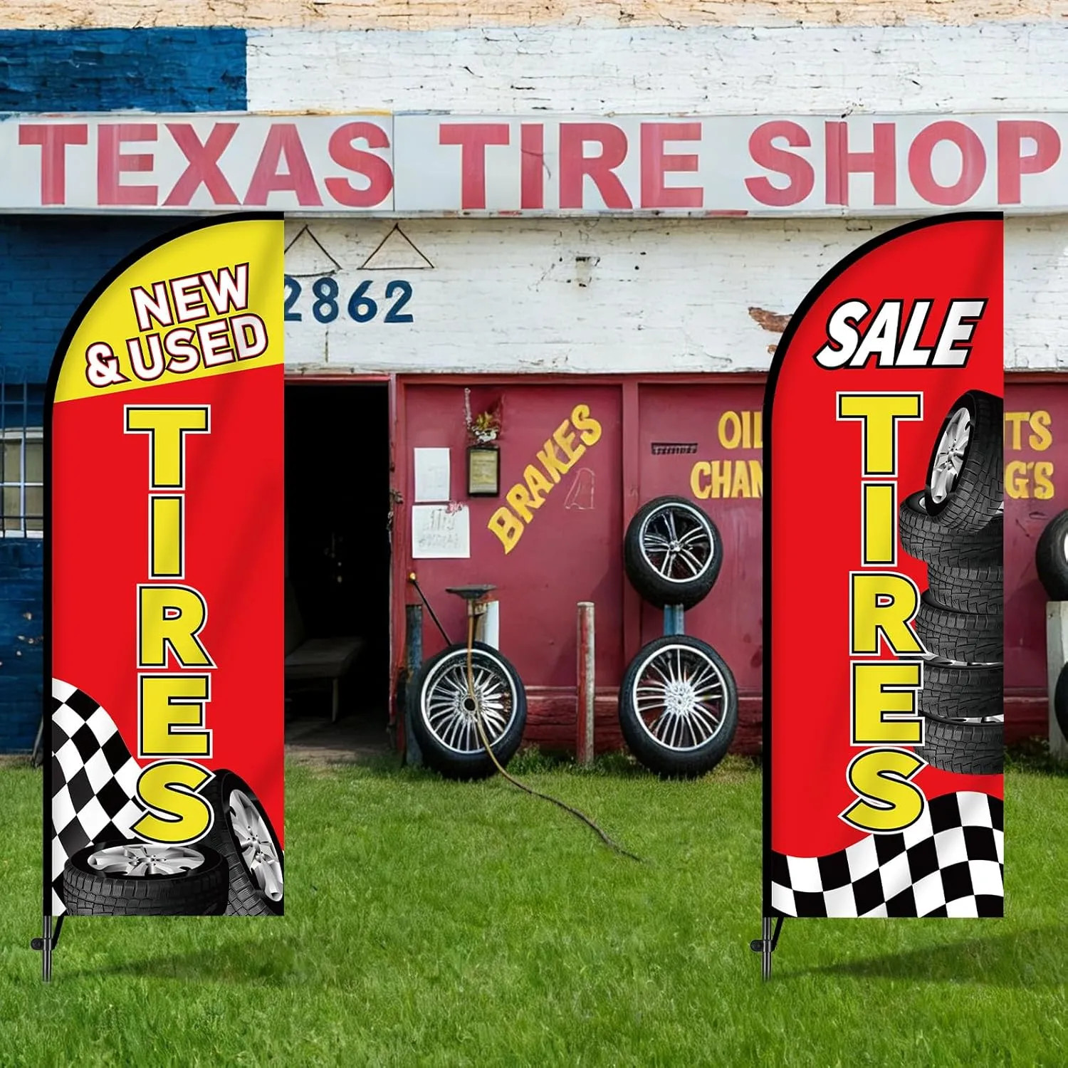 7ft Tire Sale Feather Flag Set Swooper Banner with Pole and Ground Stake 2 Pack