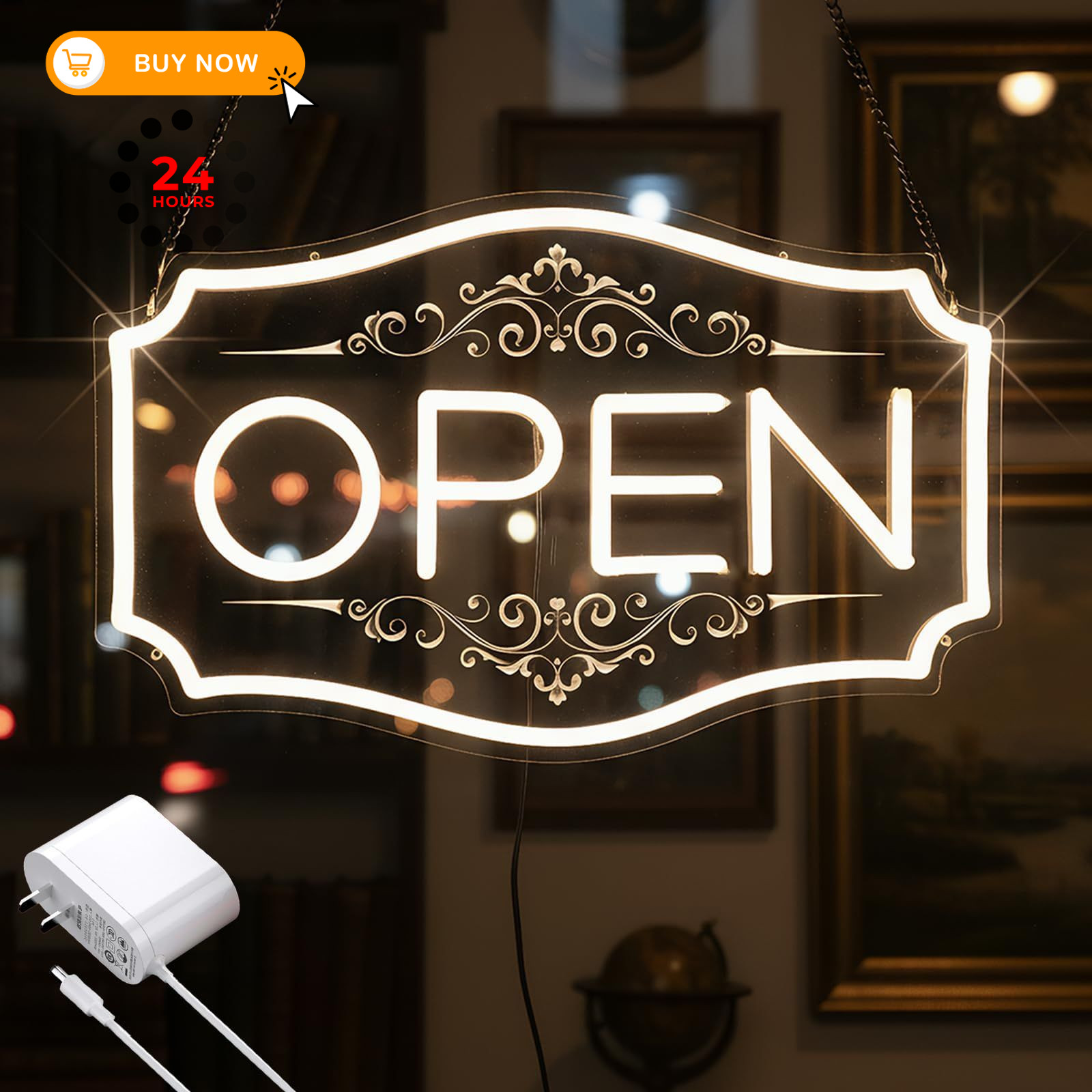 Open Sign for Business, LED Dimmable Neon 16.5″ X 10.5″, Warm White