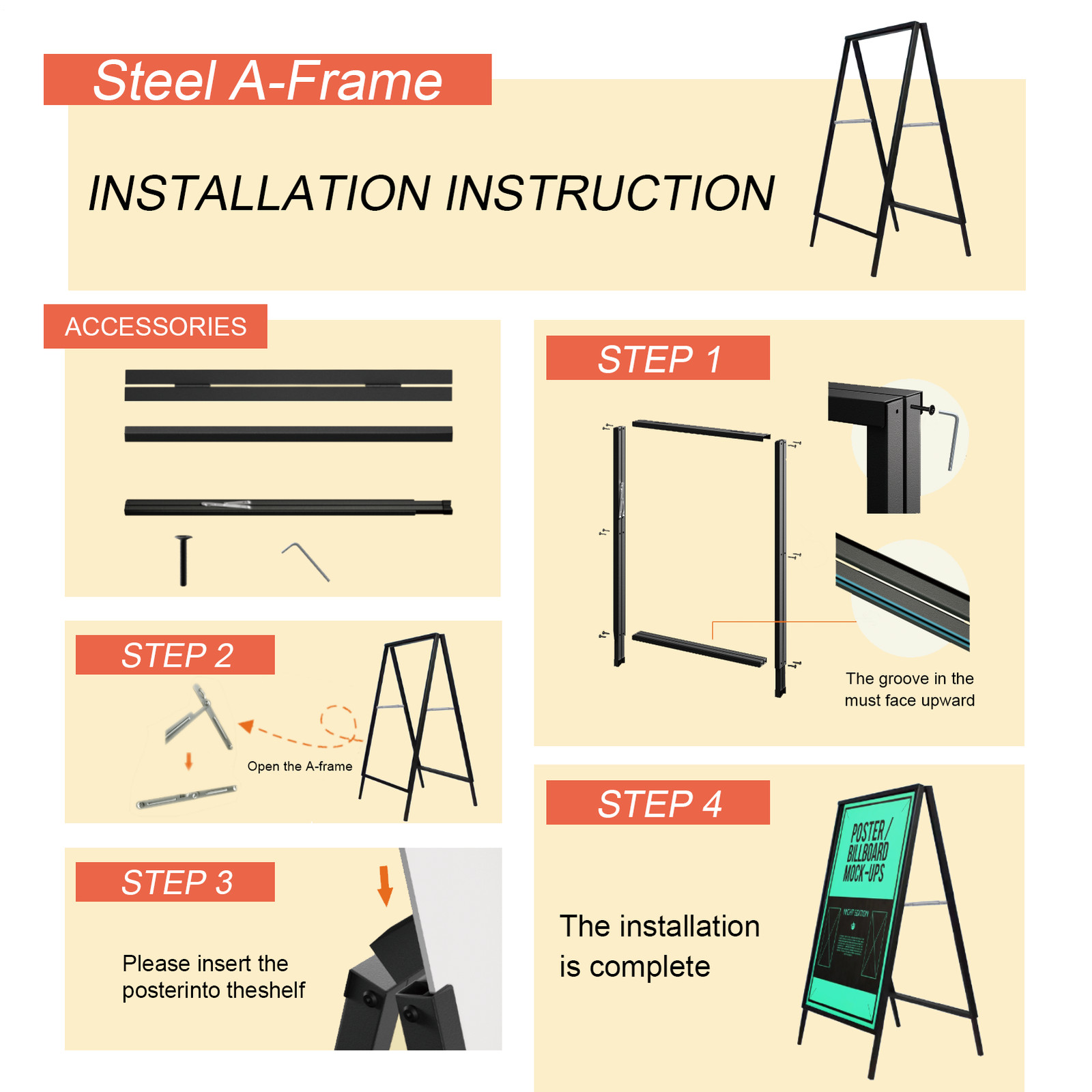 A-Frame Sidewalk Sign 24 x 36 Inch, Portable Double-Sided Sandwich Board 2 Pack