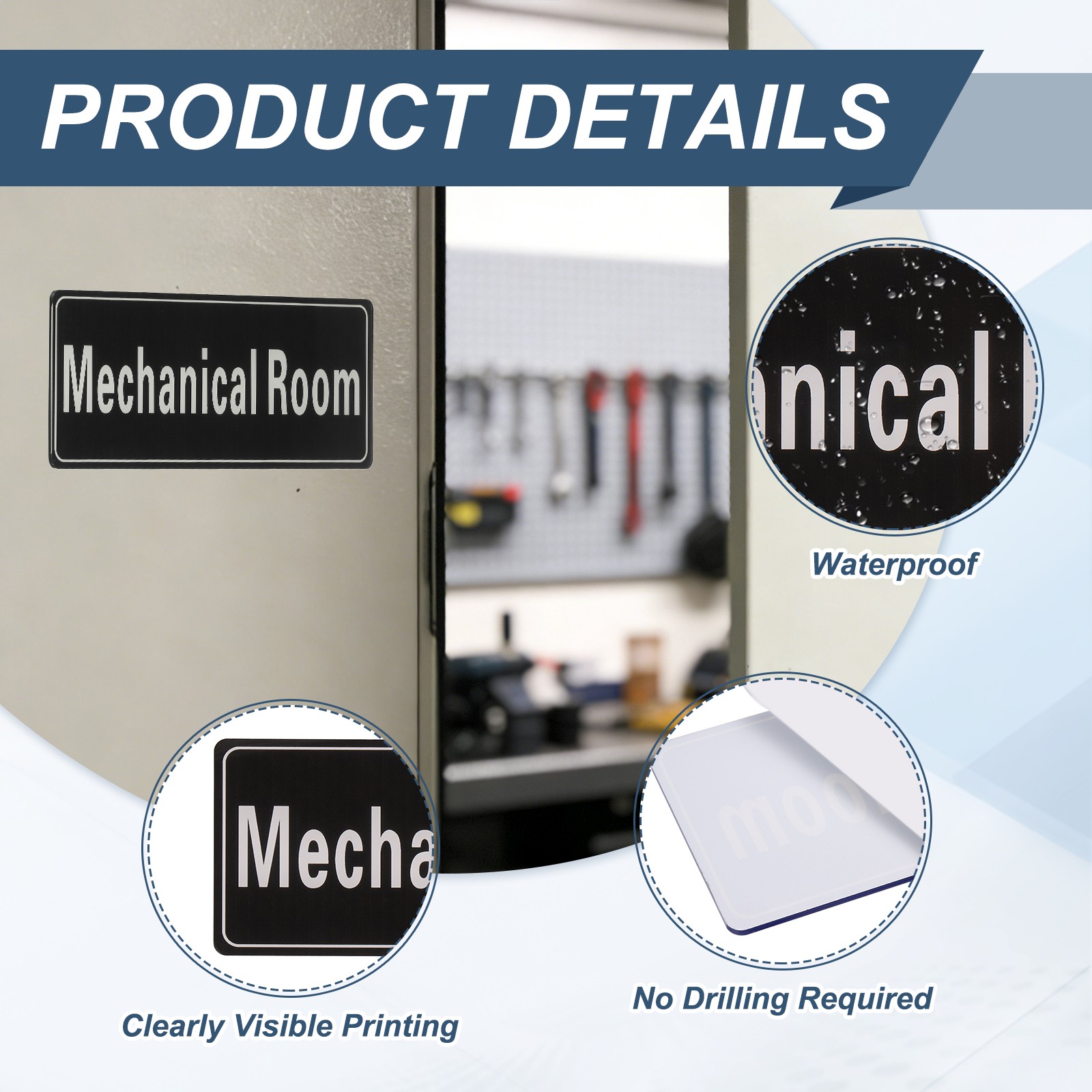 9″x3″ Mechanical Room, 2Pcs Room Door Sign Self-Adhesive, Black with White Text