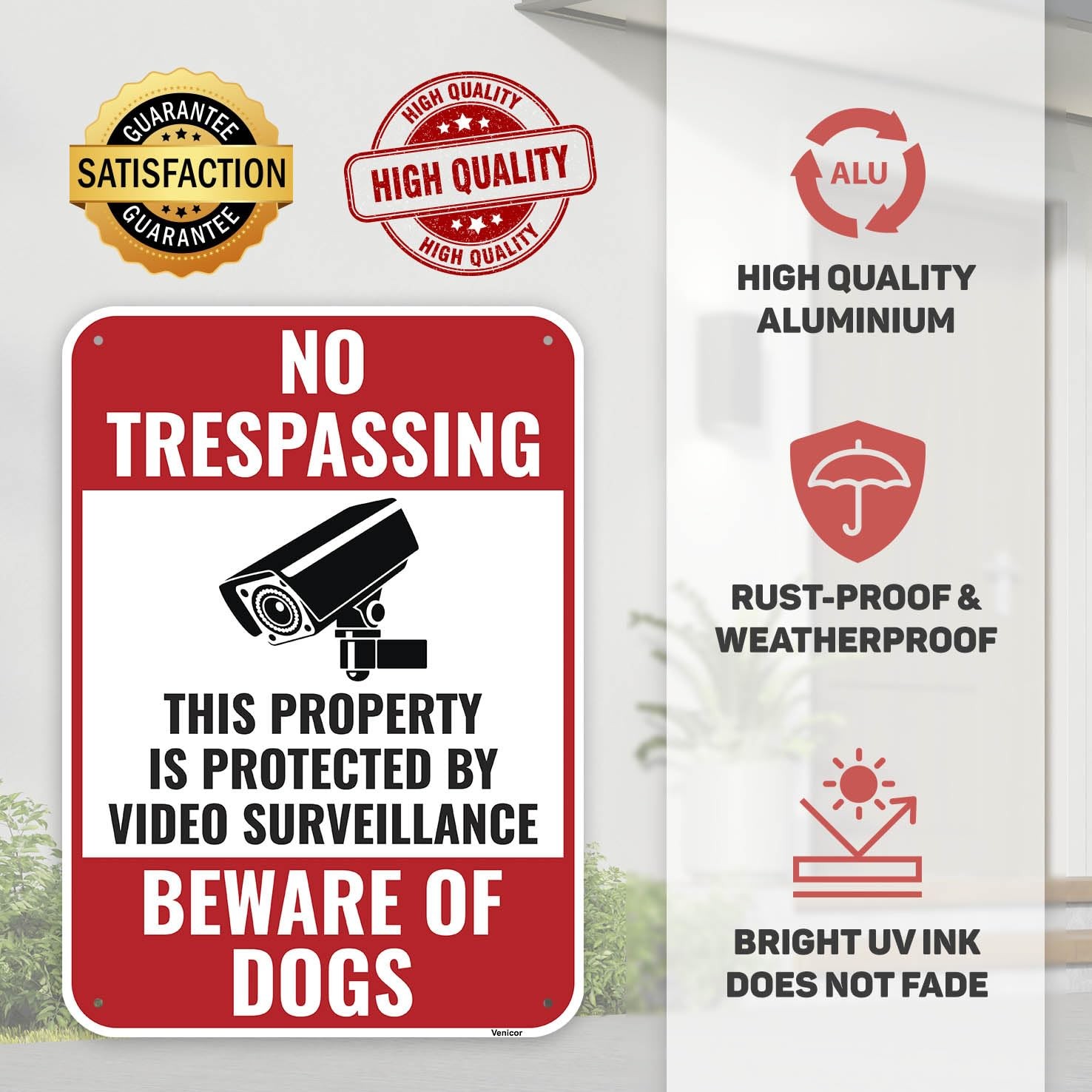 Venicor 2PC Beware Dog No Trespassing Sign, 14 x 10 Inches – Aluminum – Video