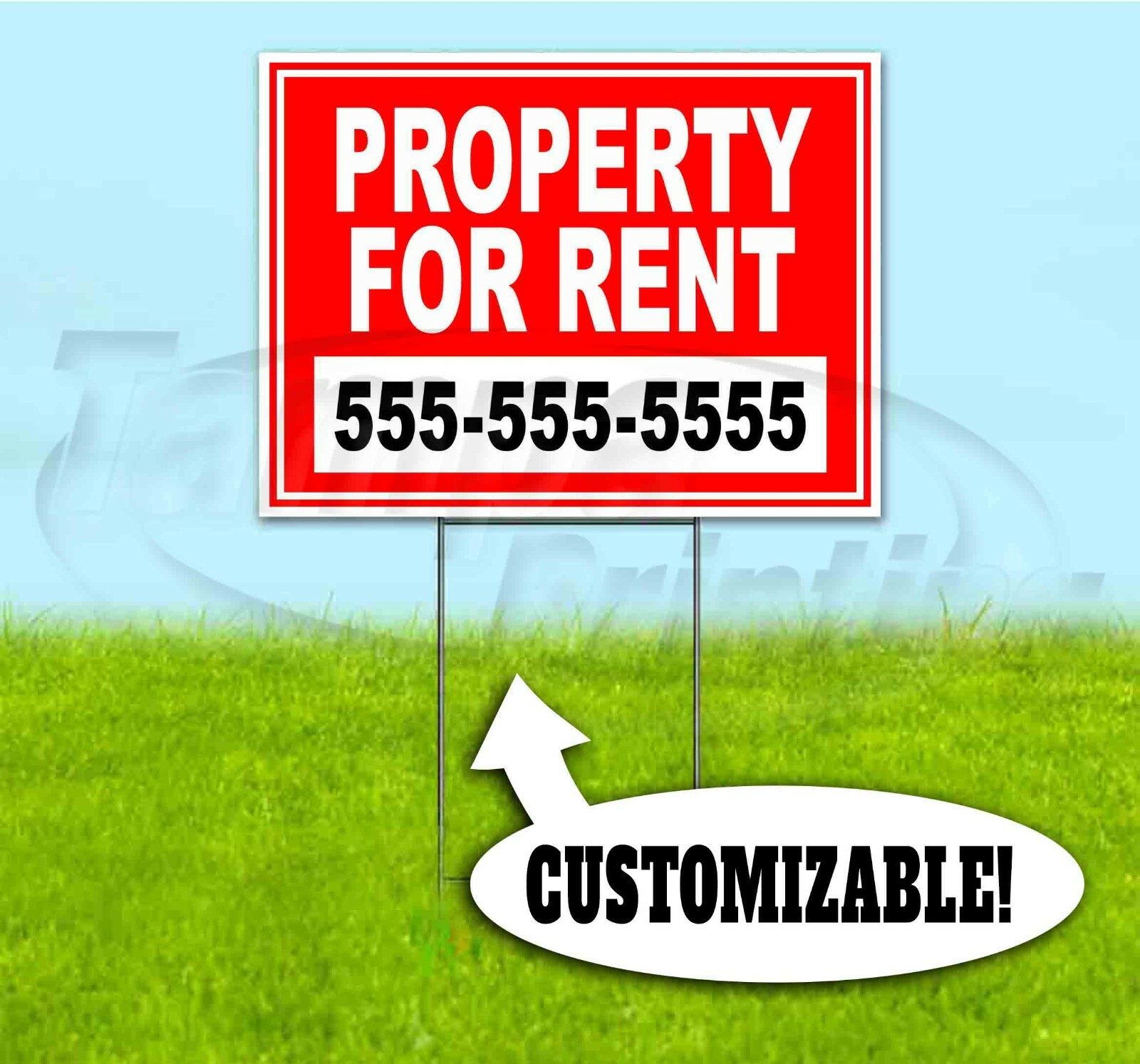 PROPERTY FOR RENT CUSTOM PHONE 18×24 Yard Sign WITH STAKE Corrugated Bandit