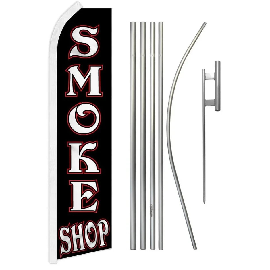 Smoke Shop (Black) Swooper Flutter Feather Advertising Flag & Pole Kit