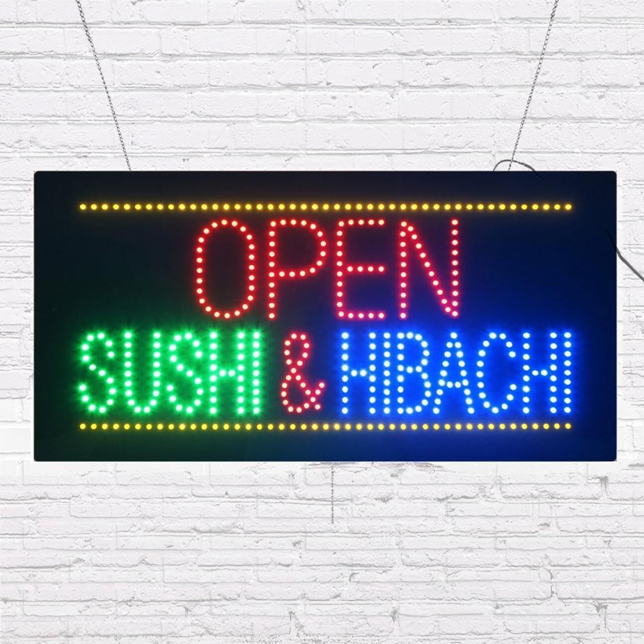 LED Open Sushi & Hibachi Sign for Business | Light Up Sign | 12″H x 24″W x 2″D