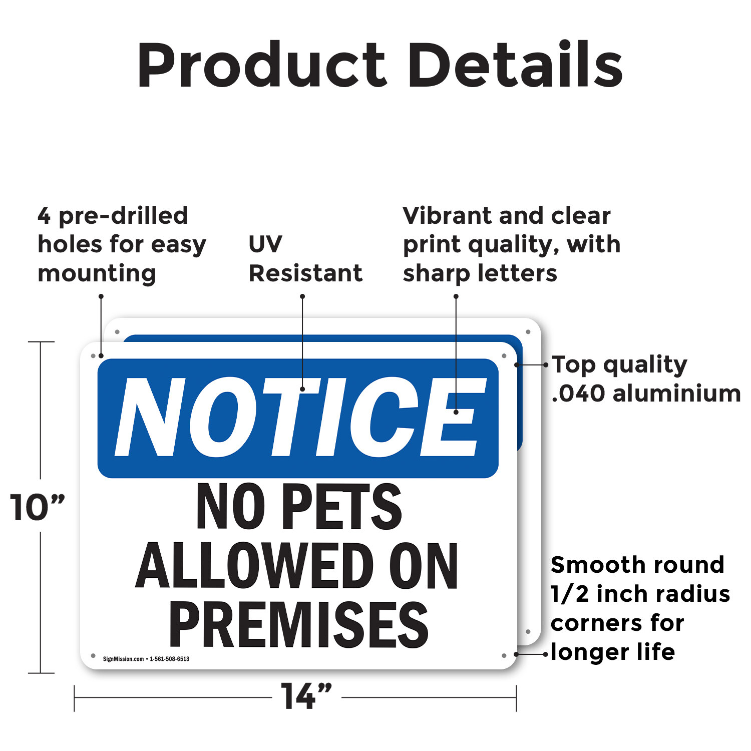 (2 Pack) No Pets Allowed On Premises OSHA Notice Sign Decal Metal Plastic