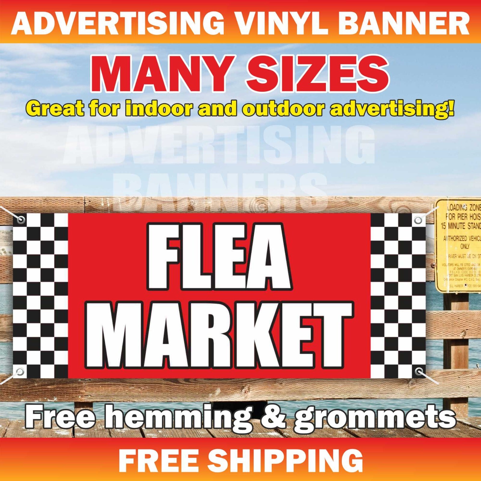 FLEA MARKET Advertising Banner Vinyl Mesh Sign Antiques Collectibles Garage Sale