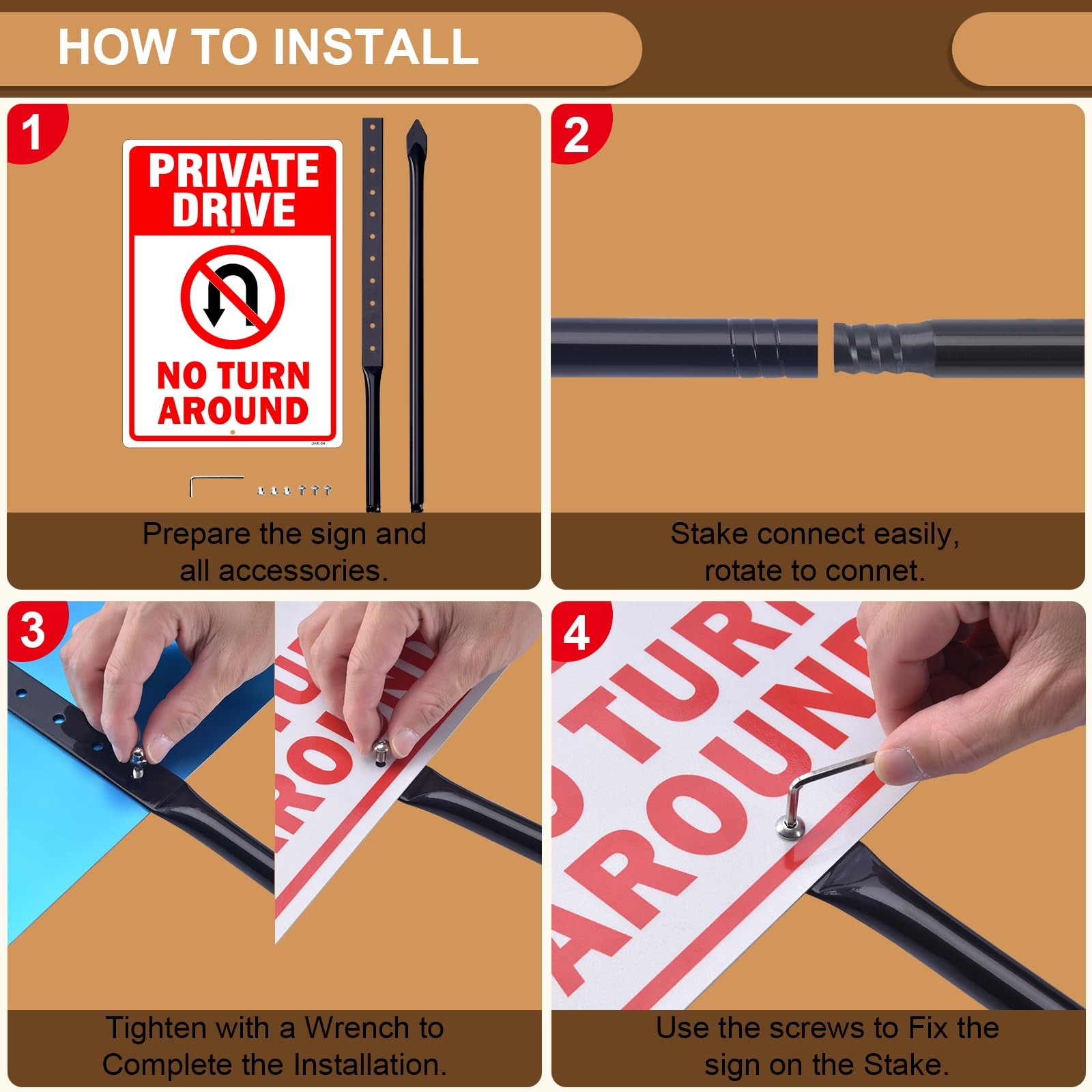 Private Drive No Turn Around Sign 2-Pack (14×10 Inches) with 35-Inch Stands -…