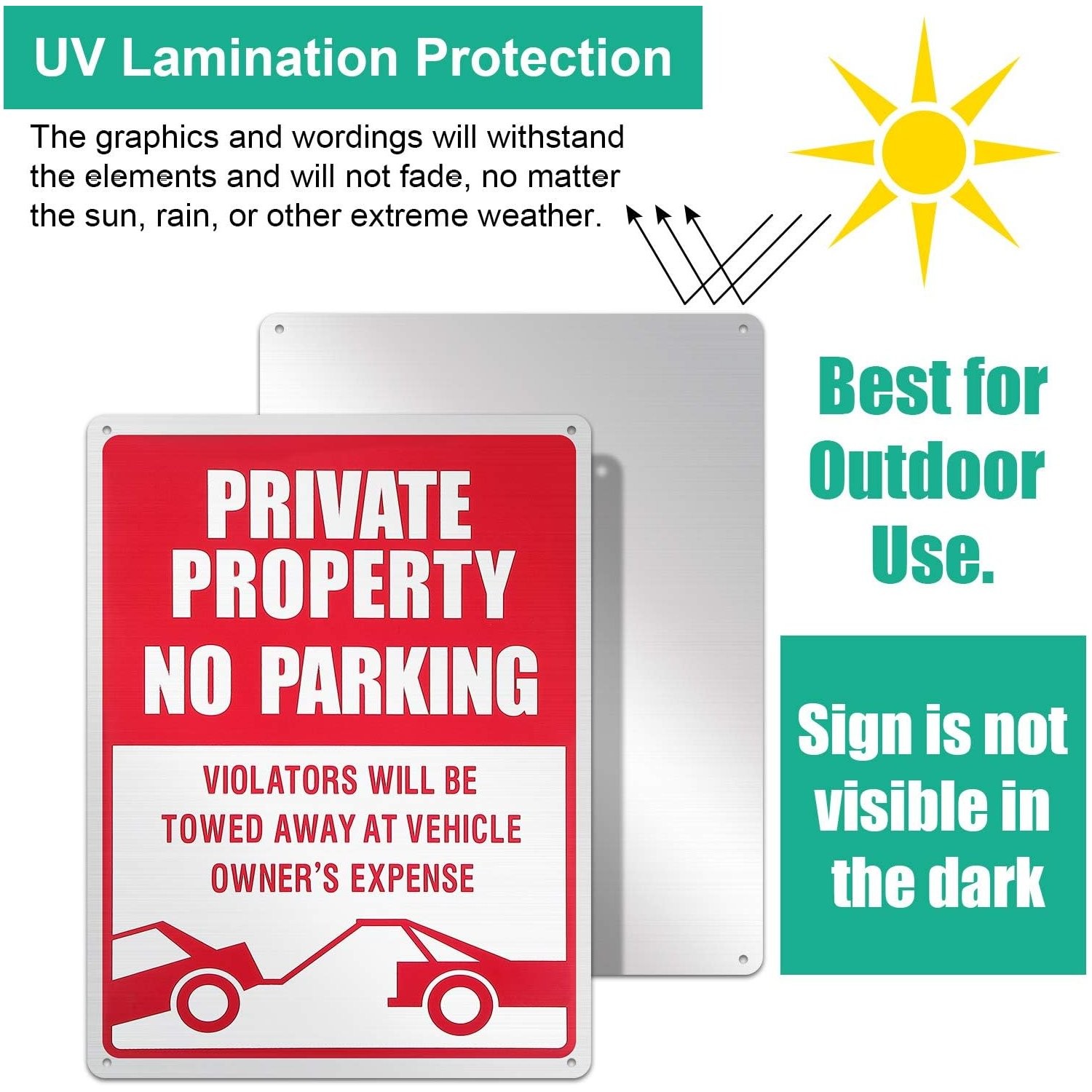 14×10 Inches Reflective Private Property Sign 3 Pack No Parking Violators Towed