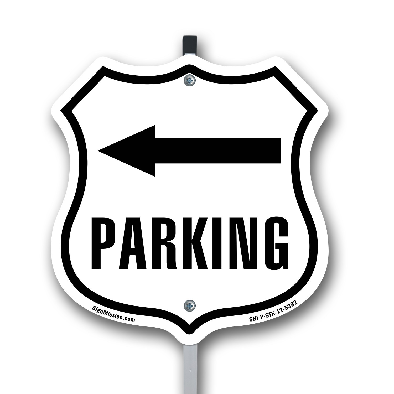 Parking Left Shield Shaped Sign With Stake Weather Resistant Crafted in the USA