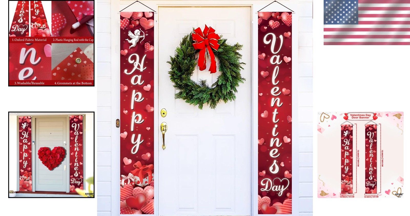 Happy Valentines Day Door Banner XtraLarge 72×12 Inch Red Oxford Fabric Outdoor