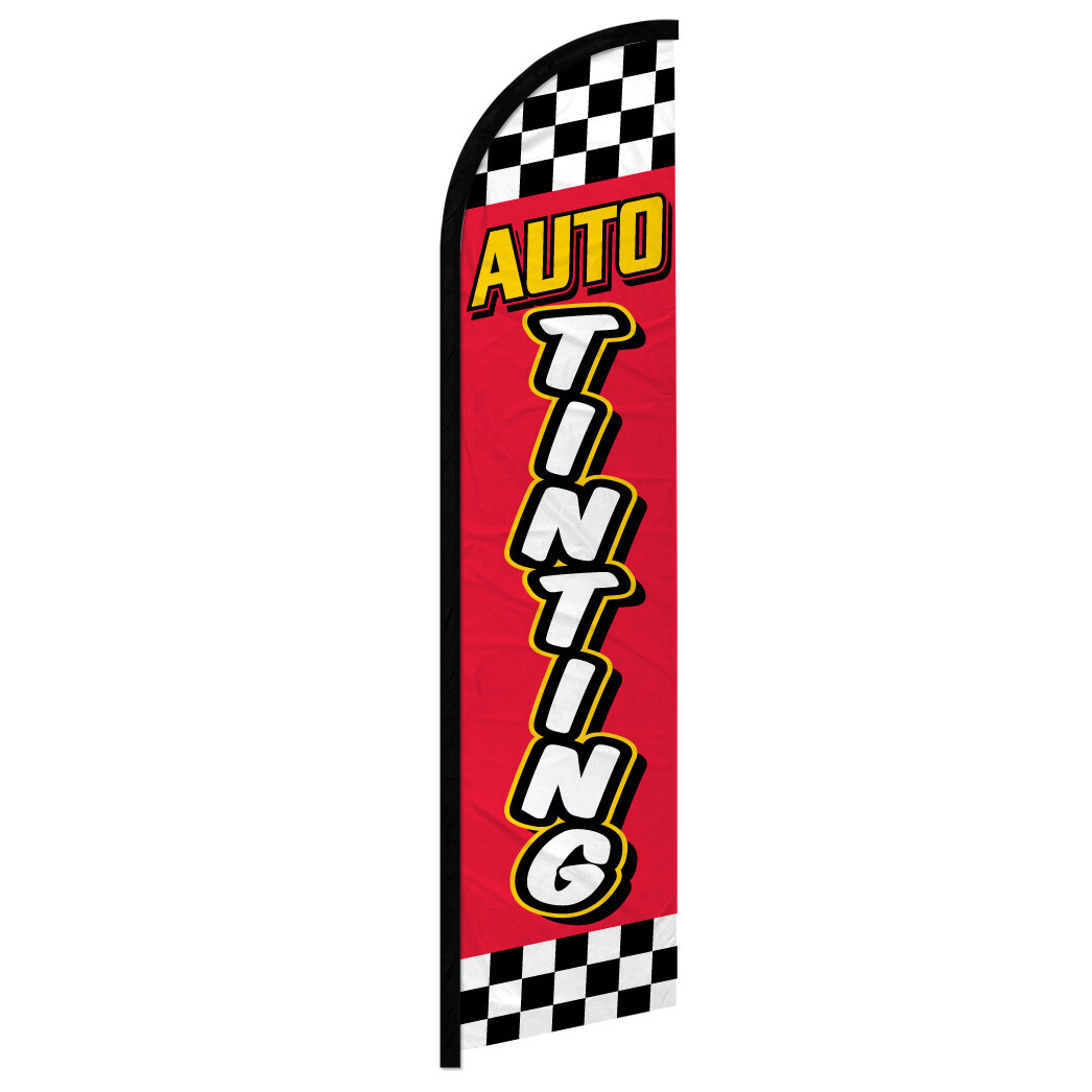 Auto Tinting Windless Advertising Swooper Flag Auto Body Red Checker