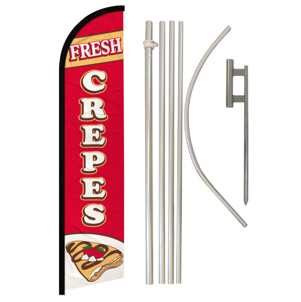 Fresh Crepes Windless Banner Swooper Advertising Flag Pole Kit Concession Food