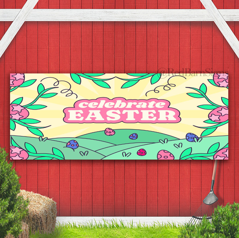 He Is Risen Easter Sunday Indoor Holy Week Palm Sunday Banner sign with grommets