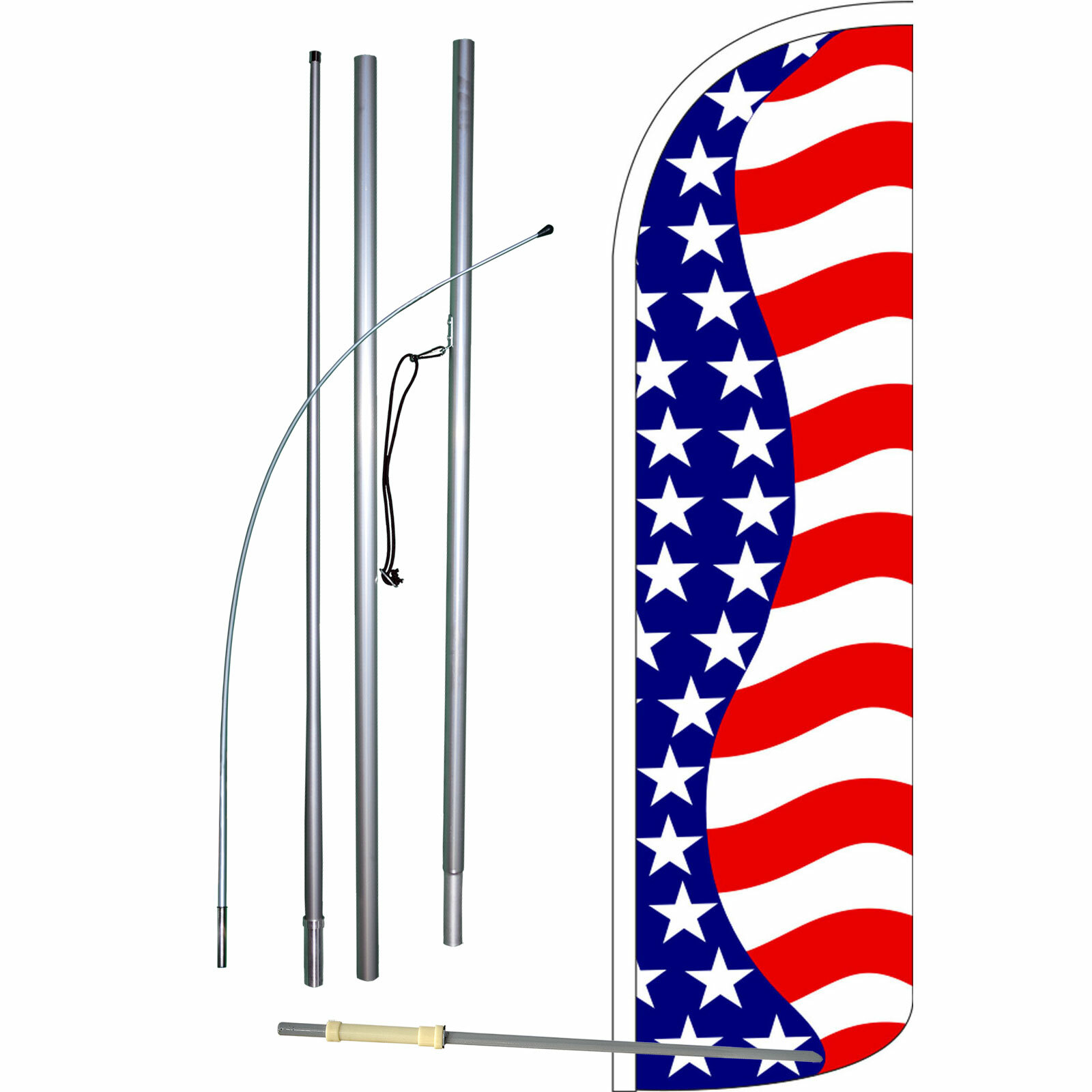 USA Flag Flutter Feather Banner Swooper Extra Wide Windless Bundle Kit COMPLETE