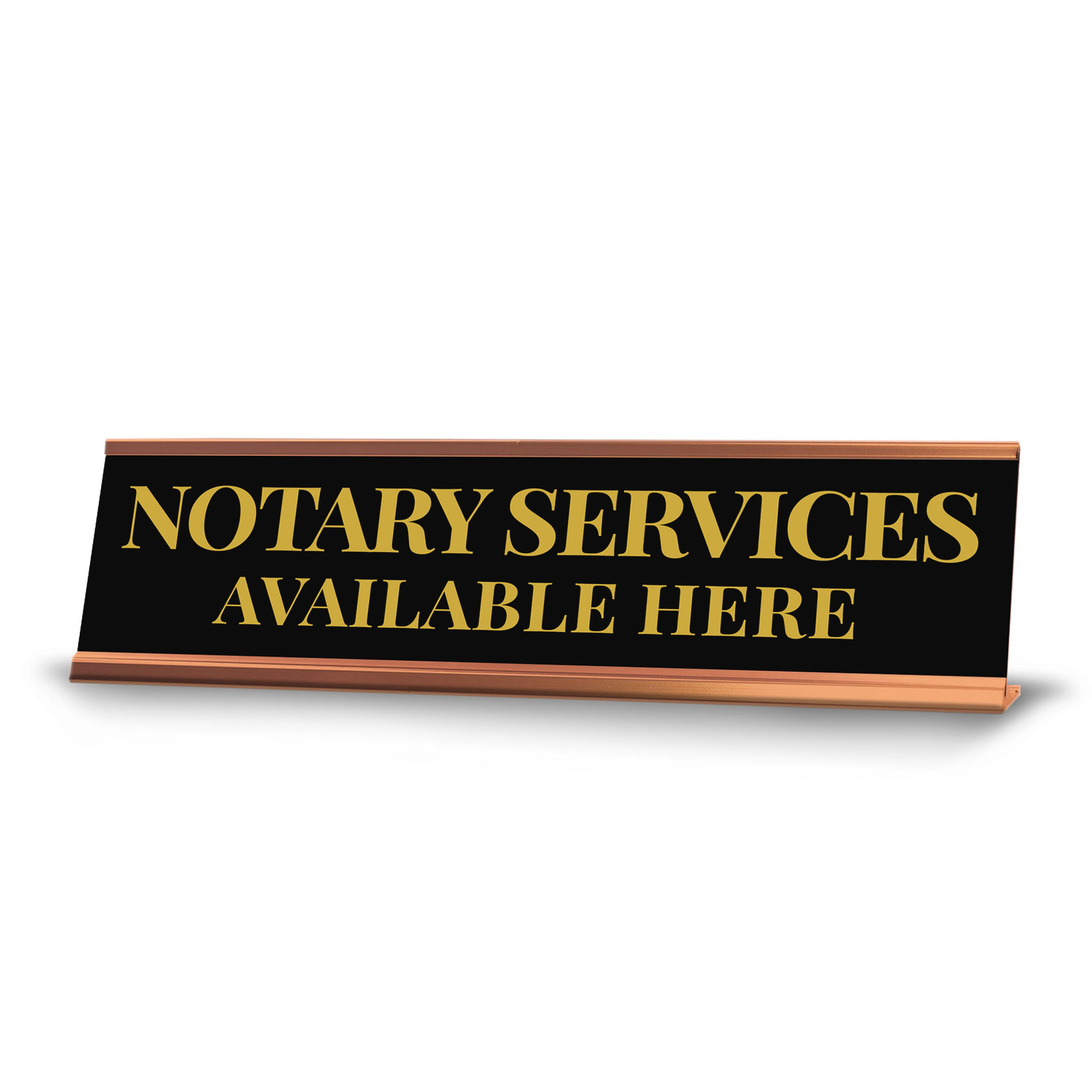 Signs ByLITA Notary Services Available Here Gold Frame Desk Sign (2×8″)