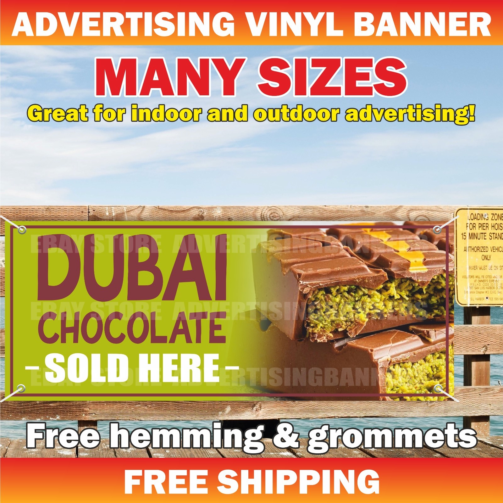 DUBAI CHOCOLATE SOLD HERE Advertising Banner Vinyl Sign Sweets Store Candy Sale